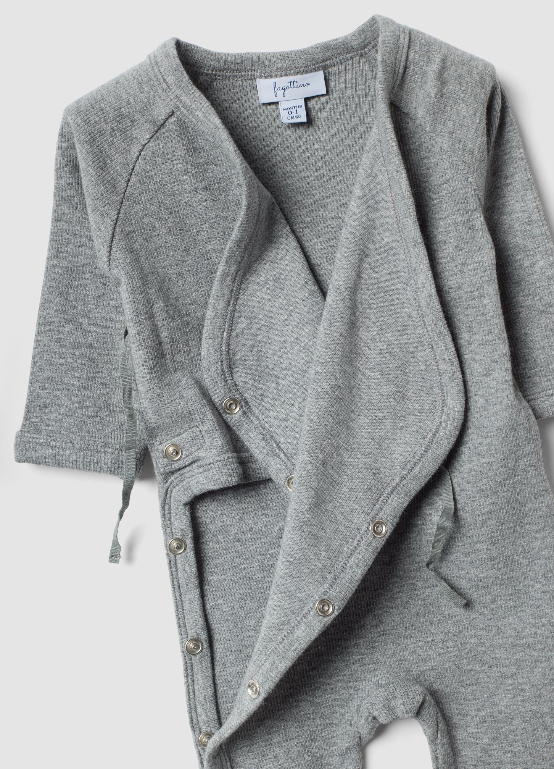 Grey organic cotton wrapover sleepsuit for newborns
