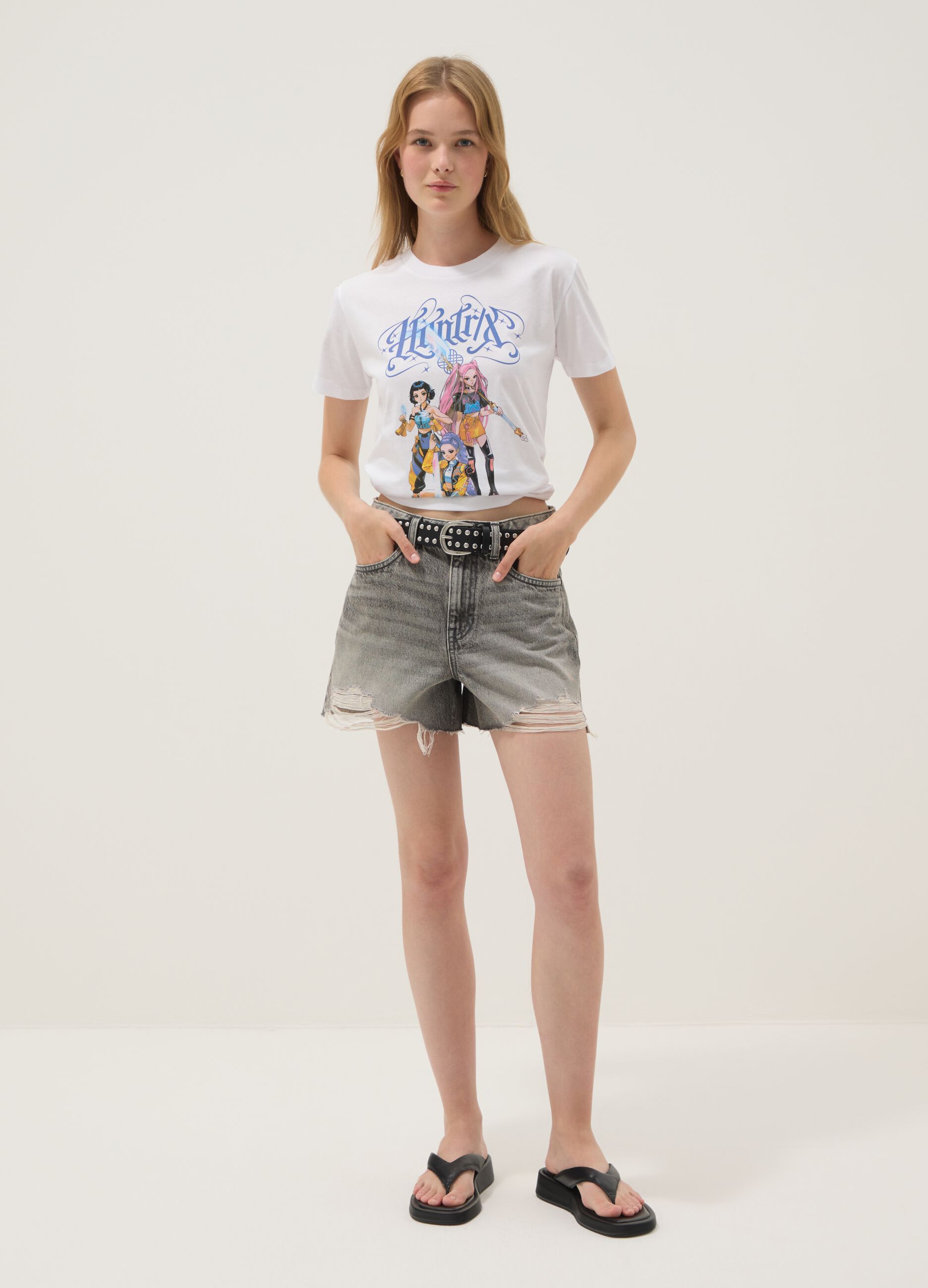 T-shirt branca de algod&atilde;o puro regular fit com estampado