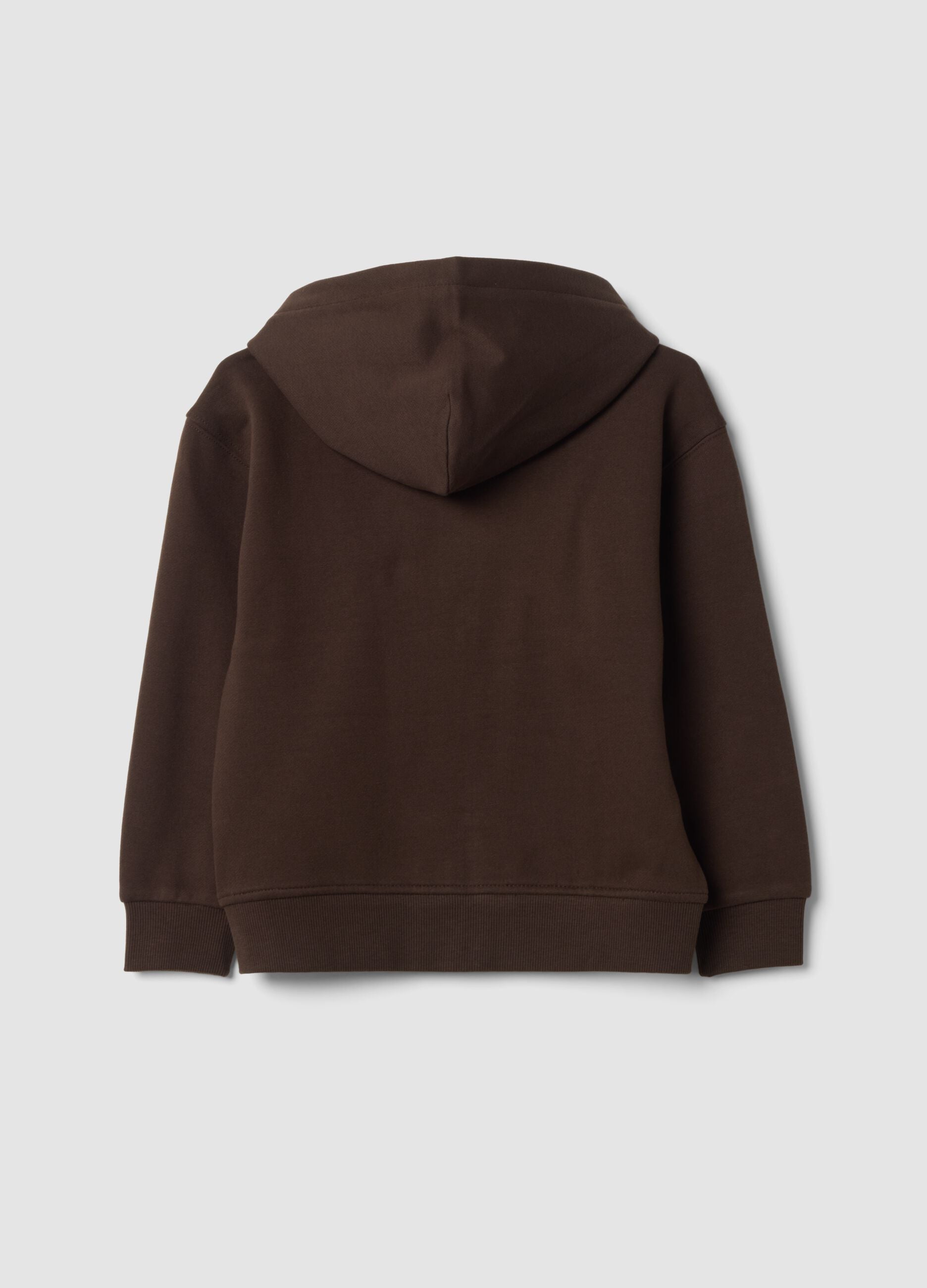 Felpa marrone in puro cotone organico con cappuccio girocollo