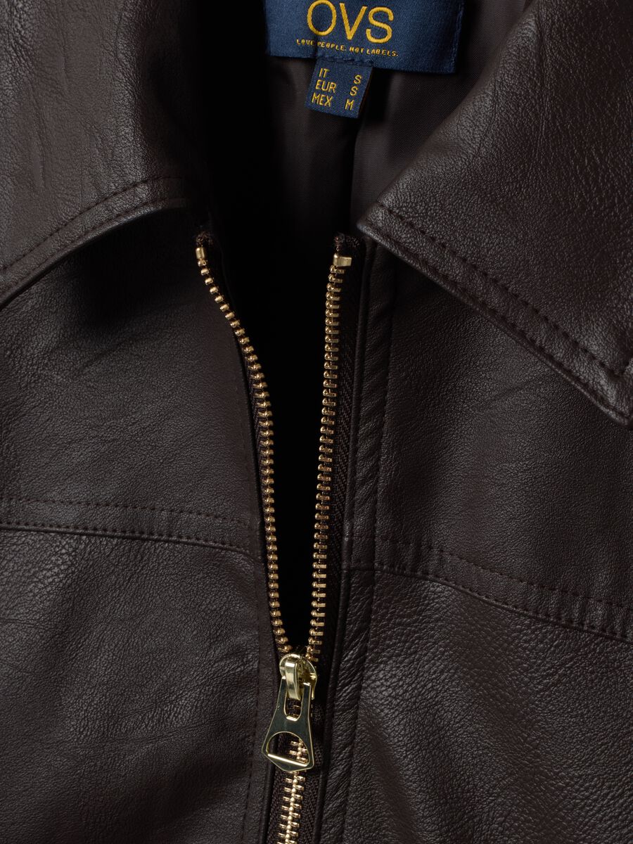 Brown jacket with zip fastening and slim-fit collar_5