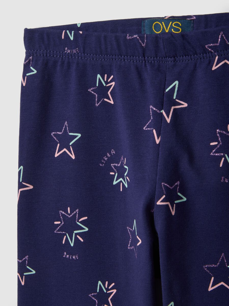 Girls' Purple Stretch Cotton Skinny Fit Leggings with Stars_2
