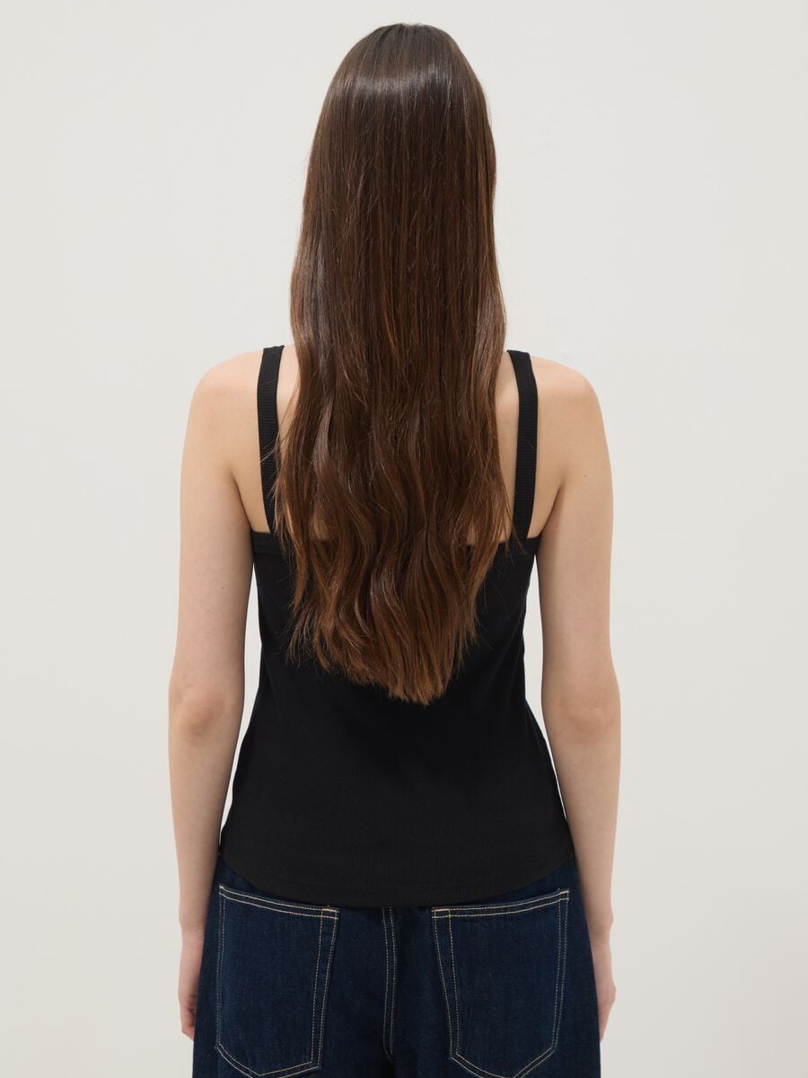 Black ribbed pure cotton tank top_3