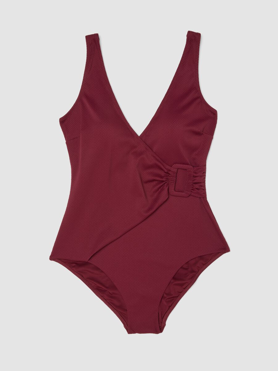 Roter Stretch-Badeanzug mit seitlicher Schnalle_4