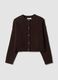 Cardigan marrone in tessuto elasticizzato con girocollo over fit_0