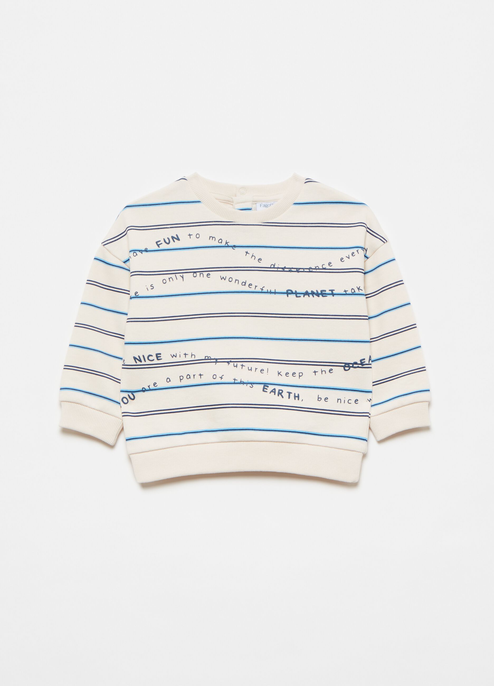 Cotton sweatshirt with lettering and striped print