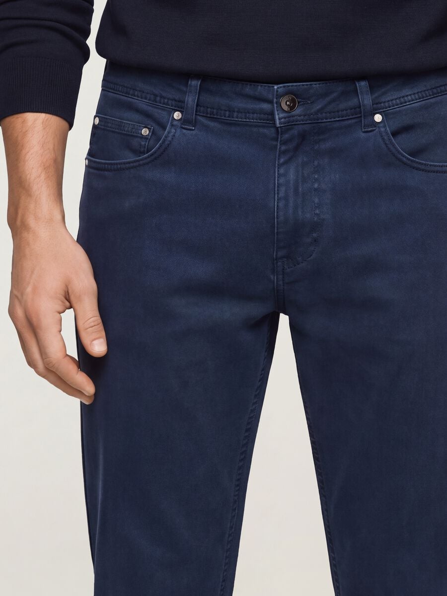 Blue slim-fit stretch cotton trousers_1