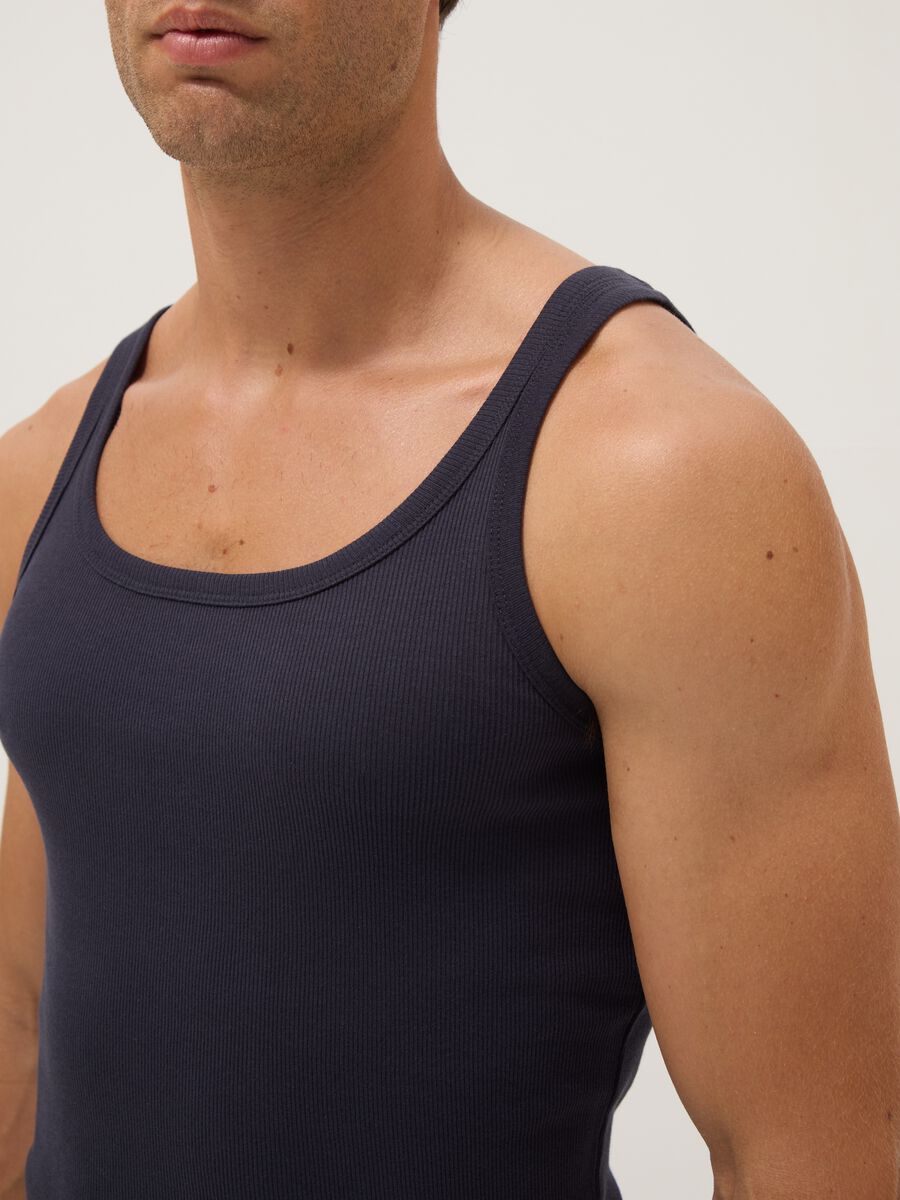 Blue pure cotton tank top regular fit_3