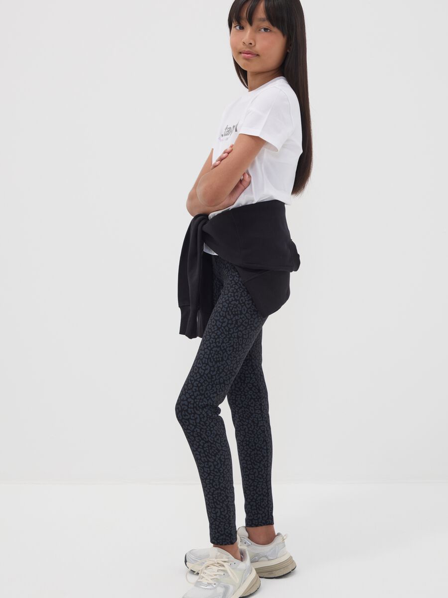 Leggings pretas skinny em jersey de algod&atilde;o org&acirc;nico el&aacute;stico para rapariga_0