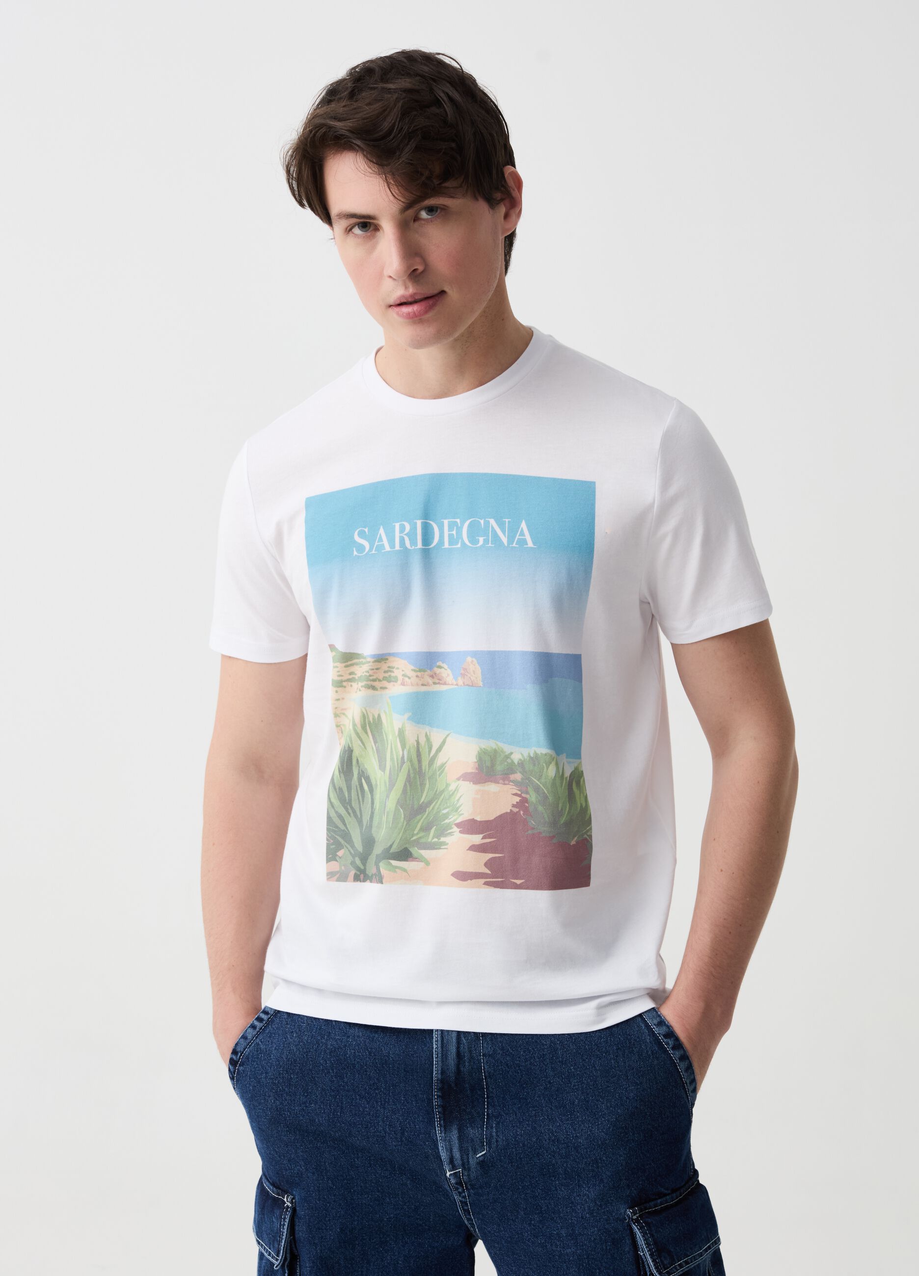 Cotton T-shirt with Sardinia print