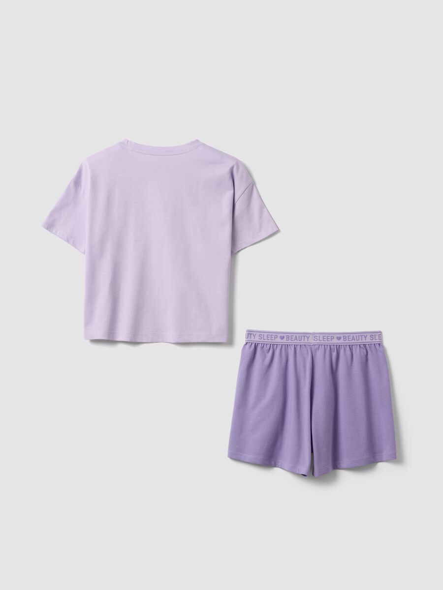 Girls&rsquo; purple short pyjamas in 100% organic cotton with slogan_1