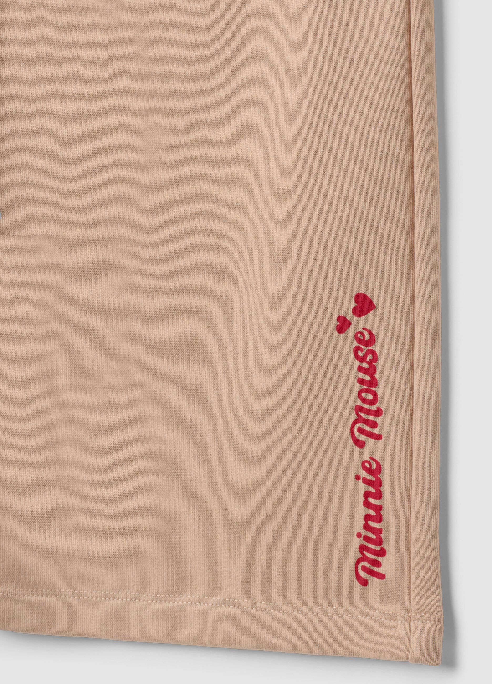 Beige cotton-blend tracksuit with crew neck and Minnie print for girls