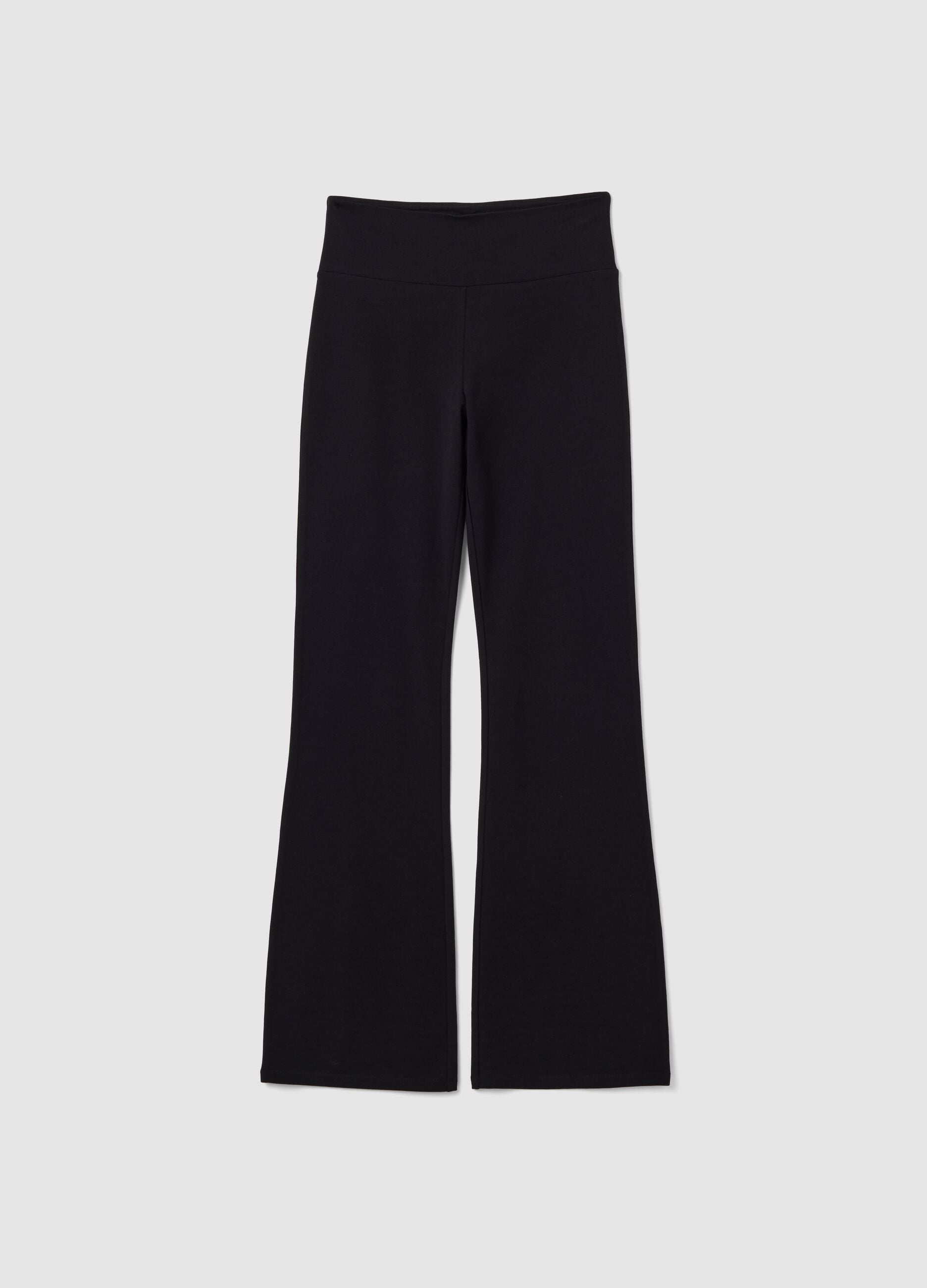 Black stretch cotton flare trousers