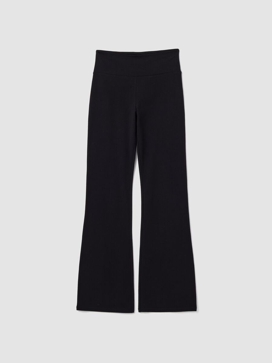 Black stretch cotton flare trousers_4