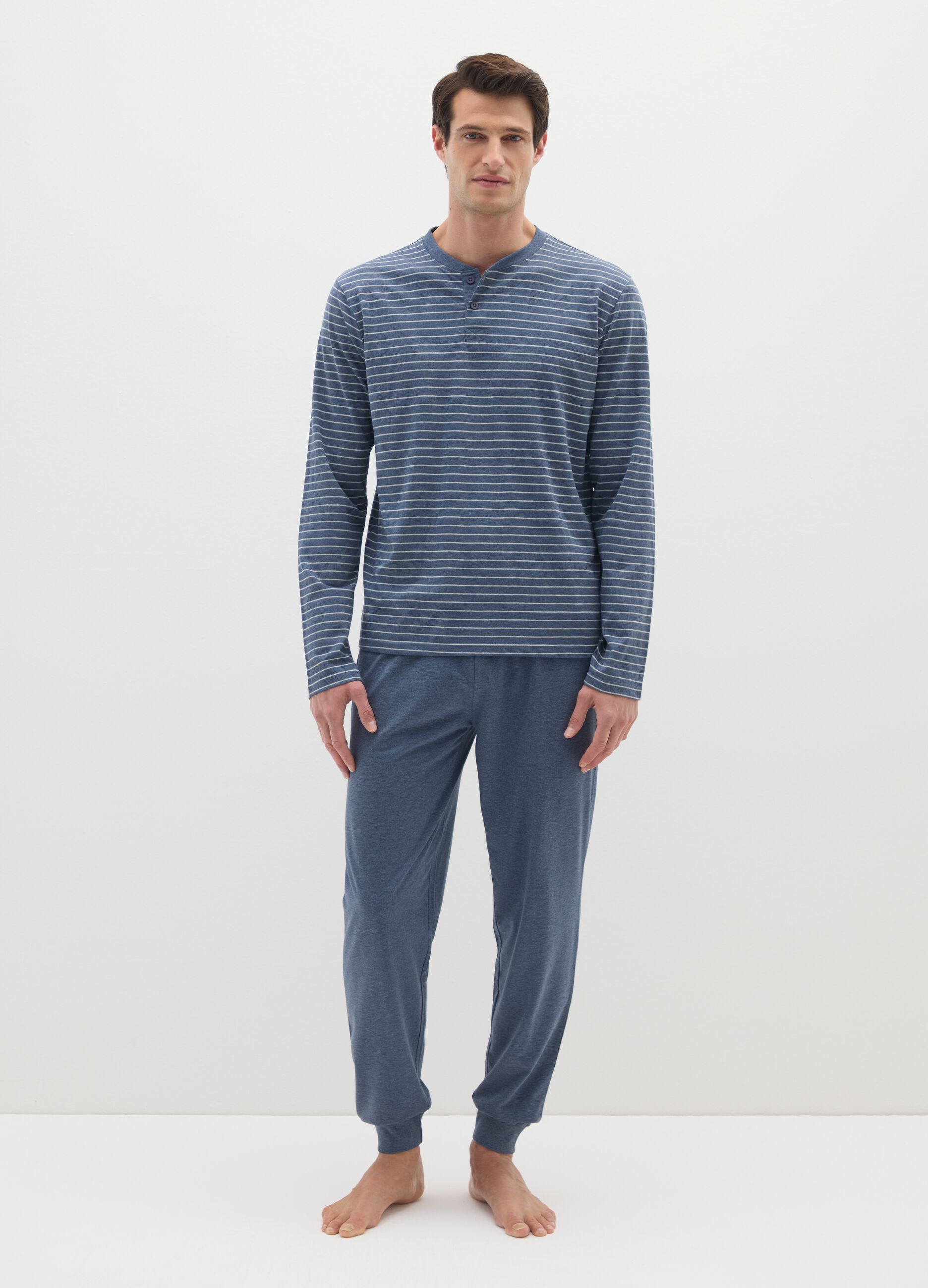 Blue cotton blend regular fit pyjama