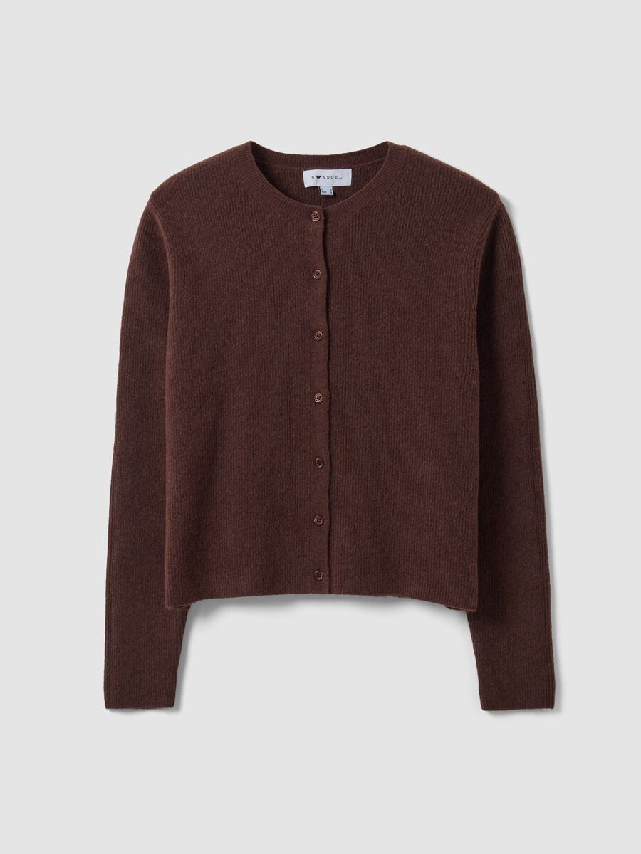Brown crew-neck cardigan in lyocell and wool blend, oversized fit_4