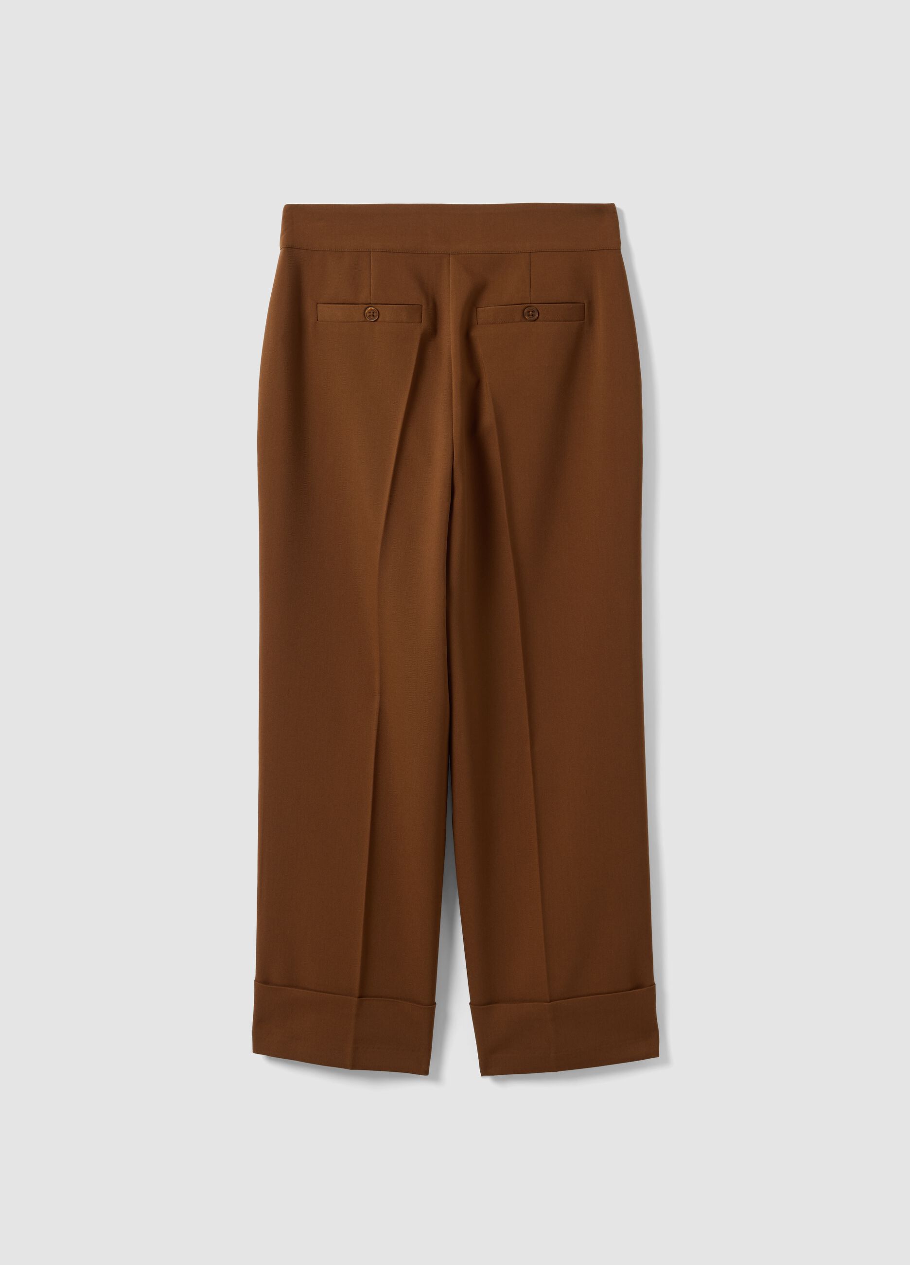 Brown stretch viscose formal trousers, straight fit