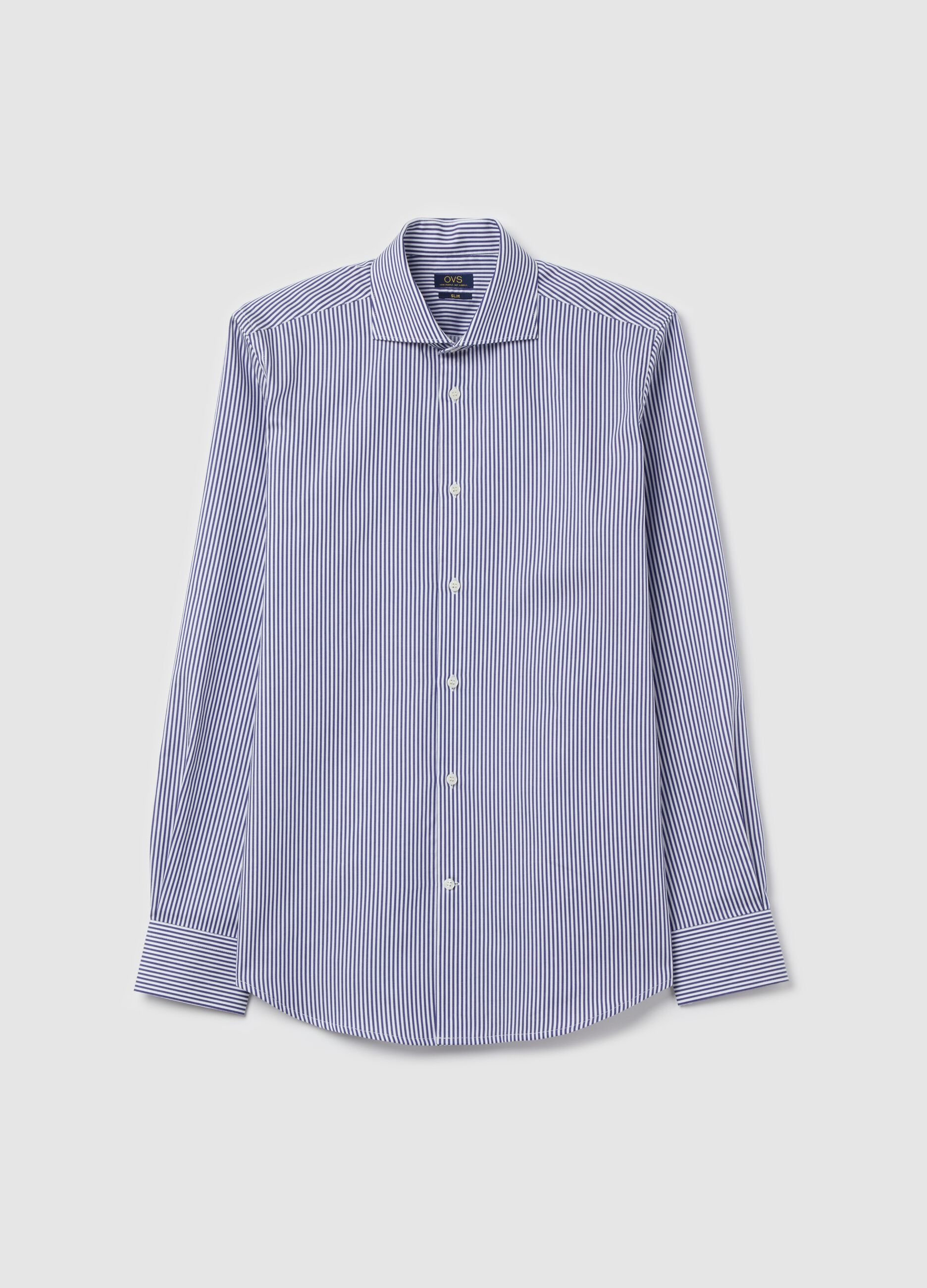 Slim-fit striped easy-iron shirt