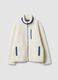 Cream white regular-fit sherpa sweatshirt with crew neck and zip_0