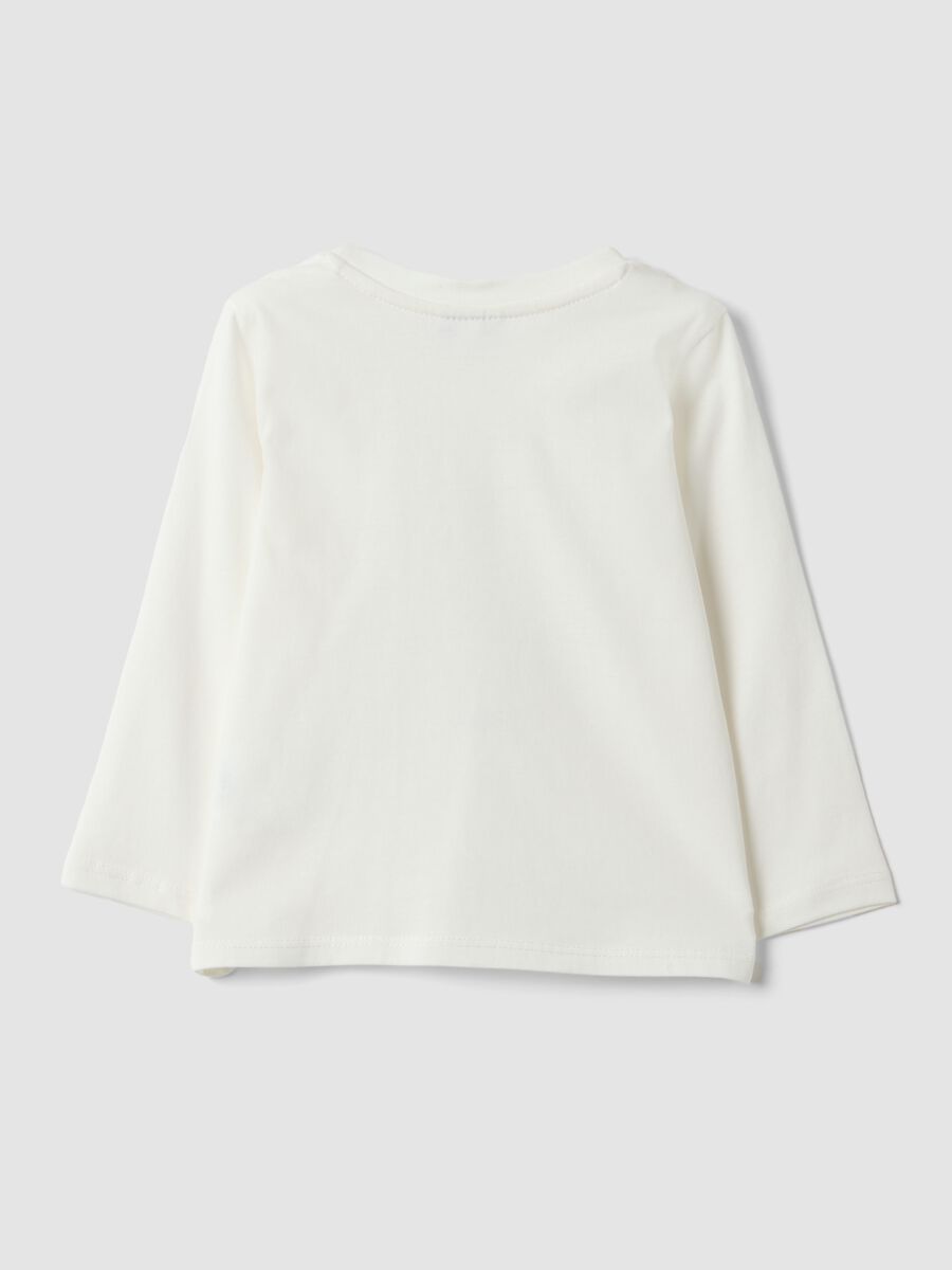 White pure organic cotton T-shirt with teddy bear print for baby girl_1