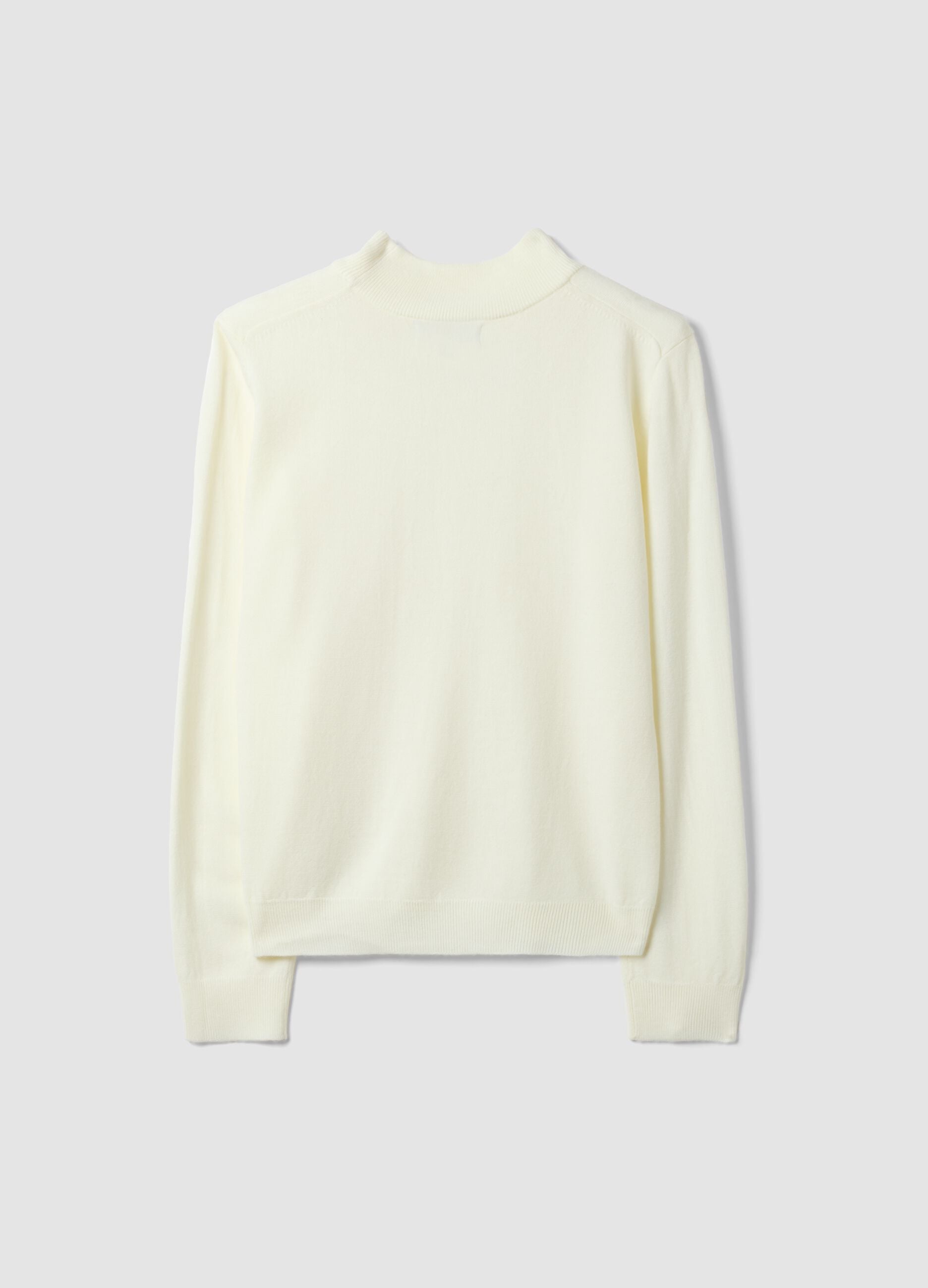 White long-sleeved top with high neck, regular fit