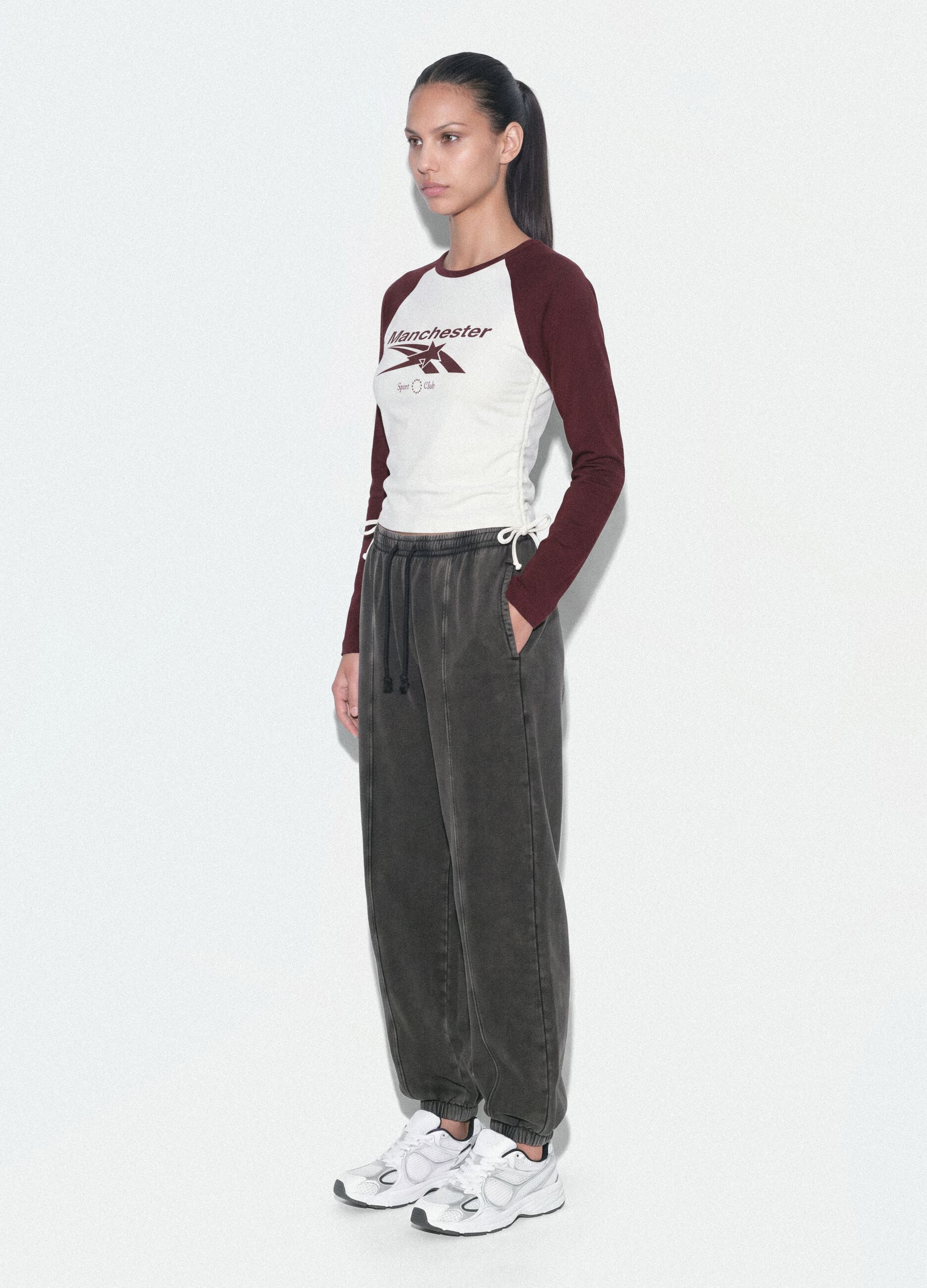 Graue Joggerhose aus Baumwollmix mit Kordelzug
