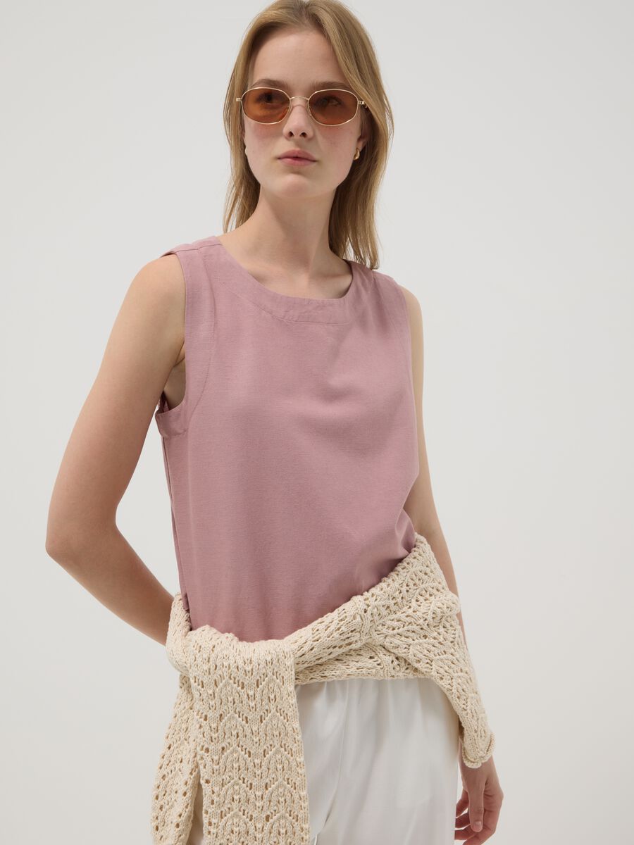 Rosa Top aus Viskose-, Baumwoll- und Leinenmix, Regular Fit_0