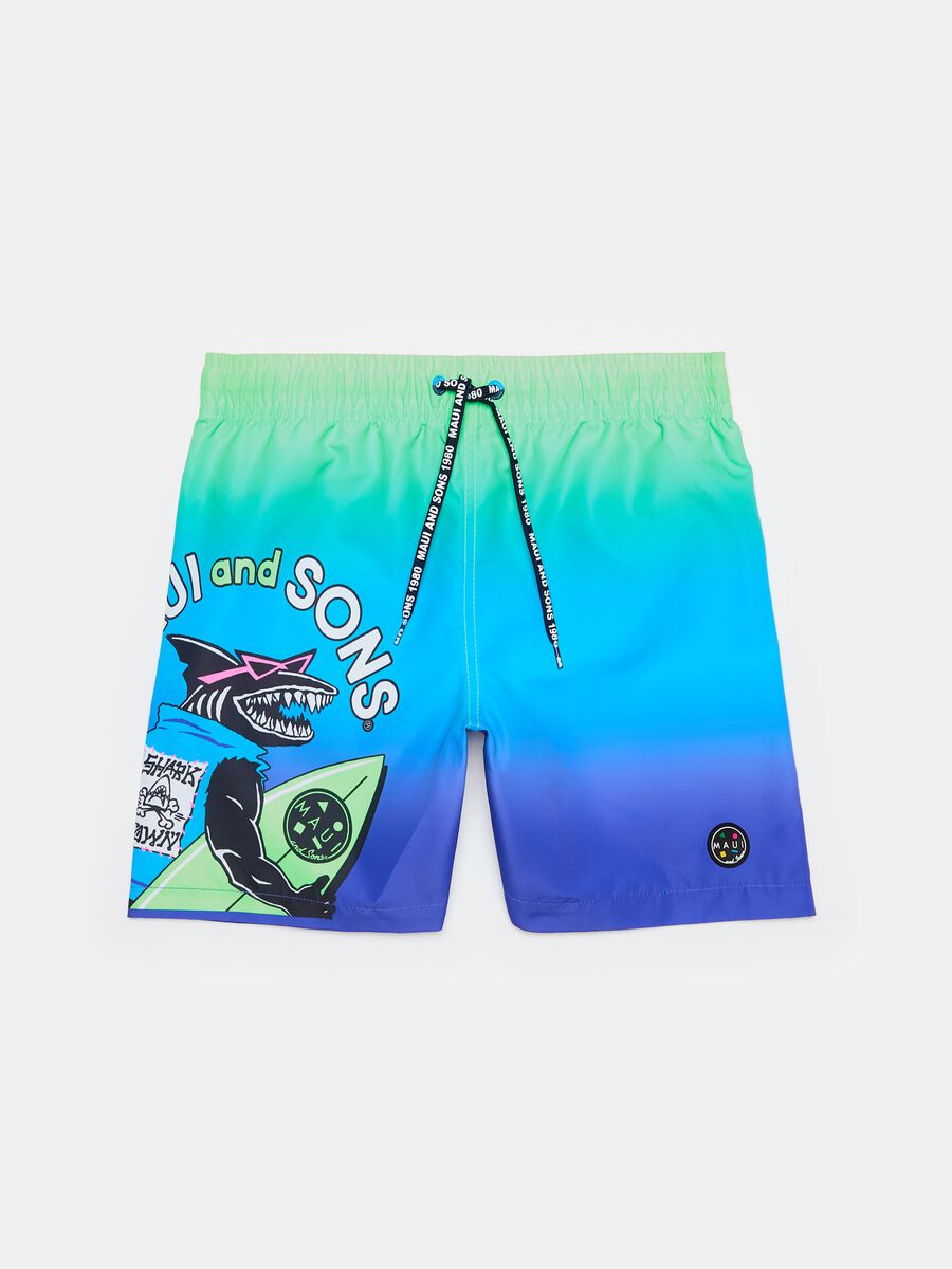 Degradé swimming trunks with surf print_0