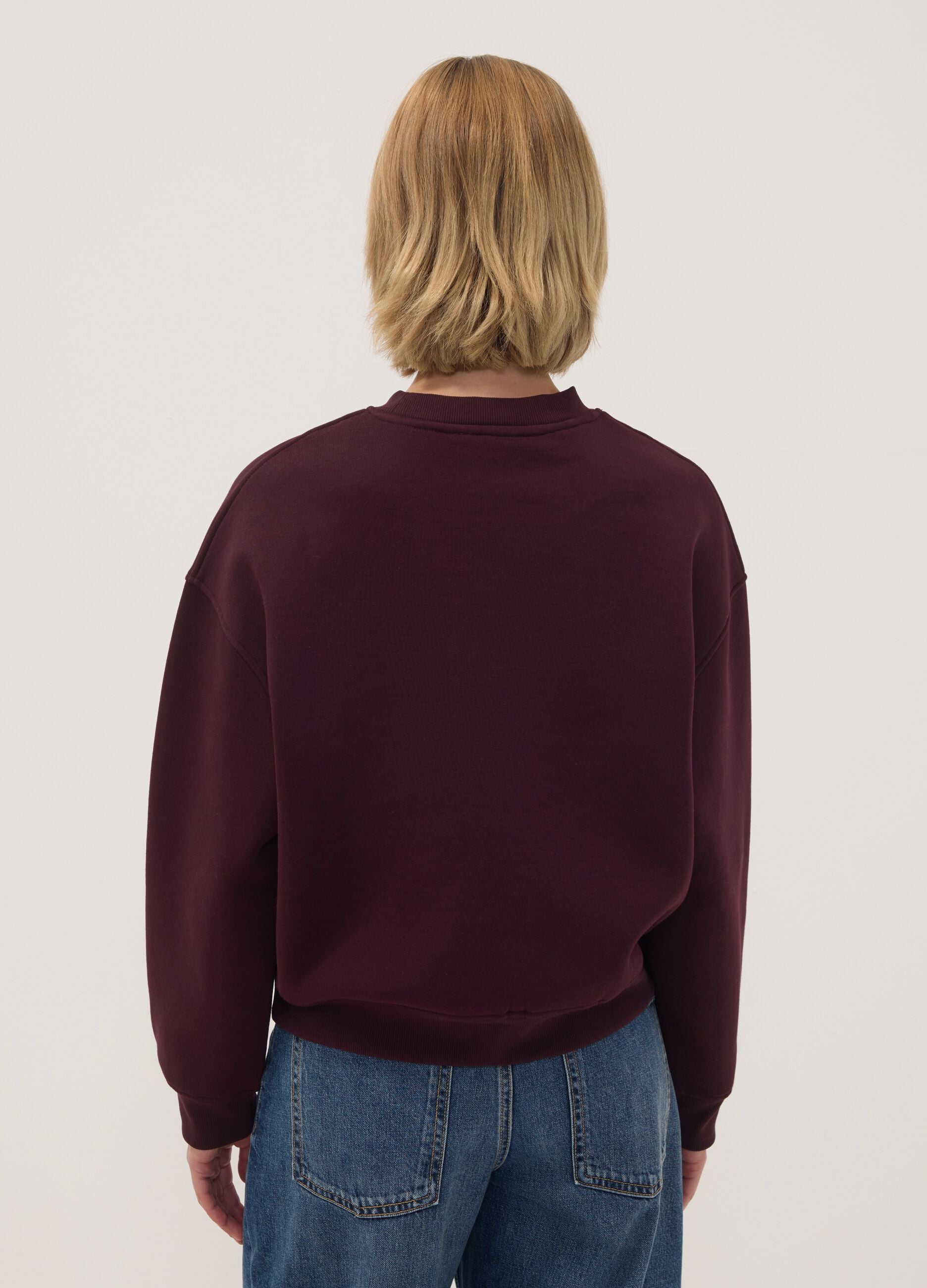 Red relaxed-fit cotton-blend crew-neck sweatshirt with rhinestones