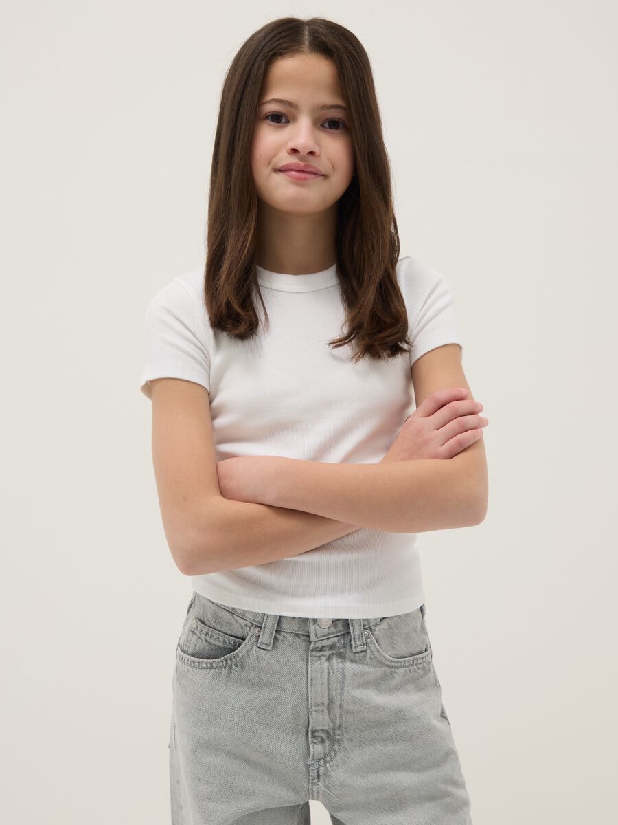 Wei&szlig;e taillierte Stretch-Baumwoll-T-Shirt f&uuml;r M&auml;dchen_0