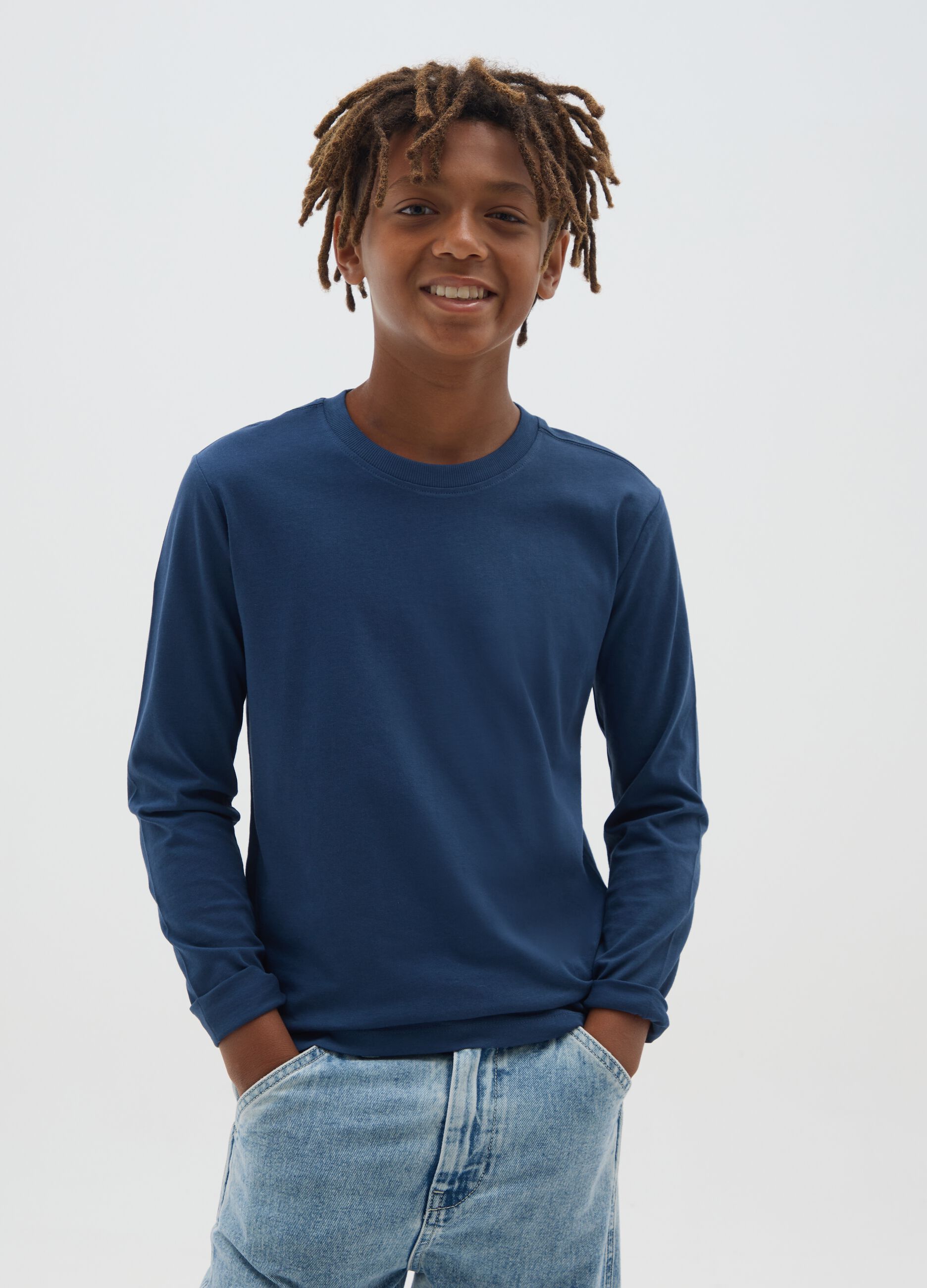 Boys' Long Sleeve T-shirt in Blue Jersey