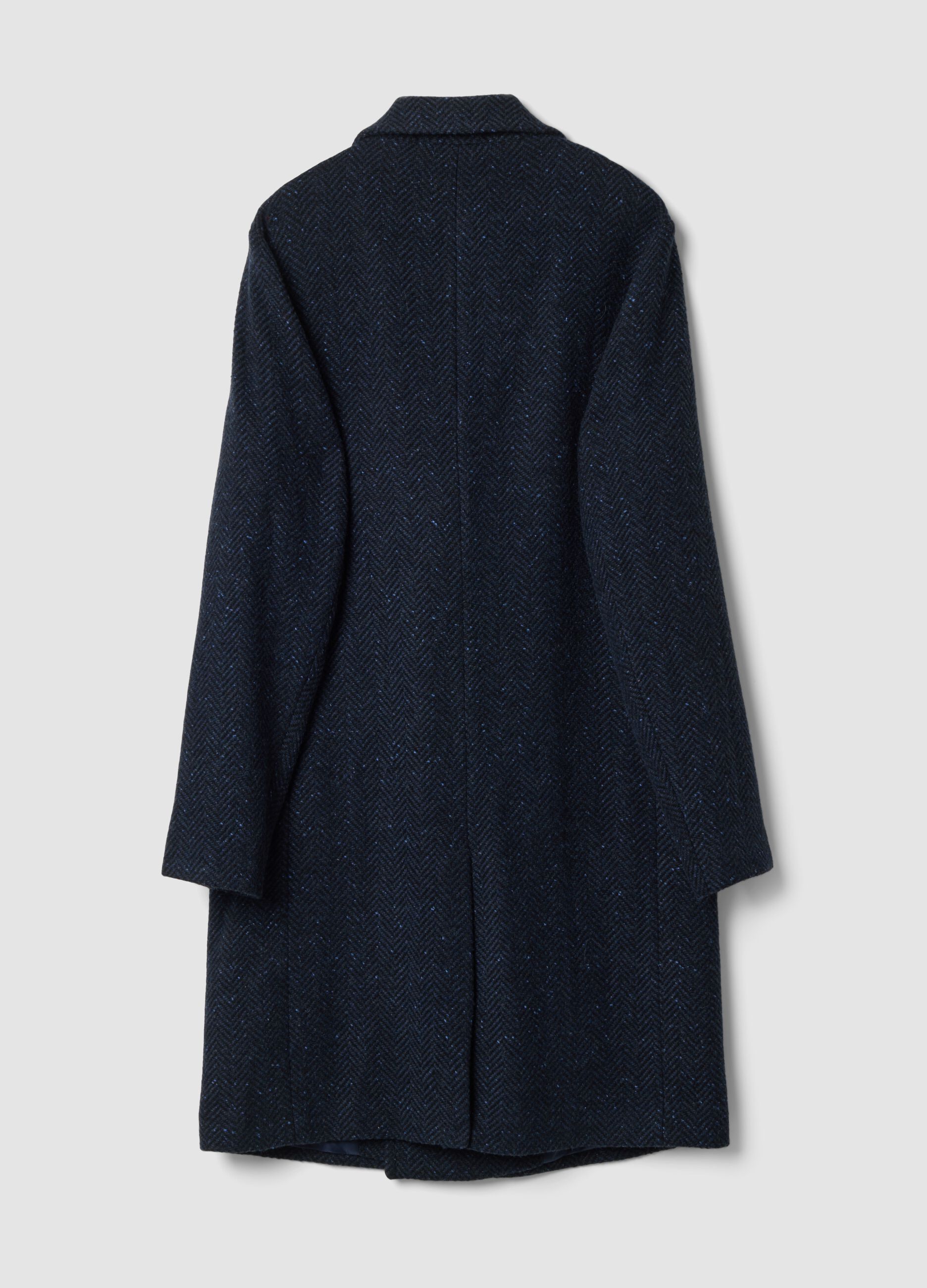 Cappotto blu indigo in misto lana e viscosa