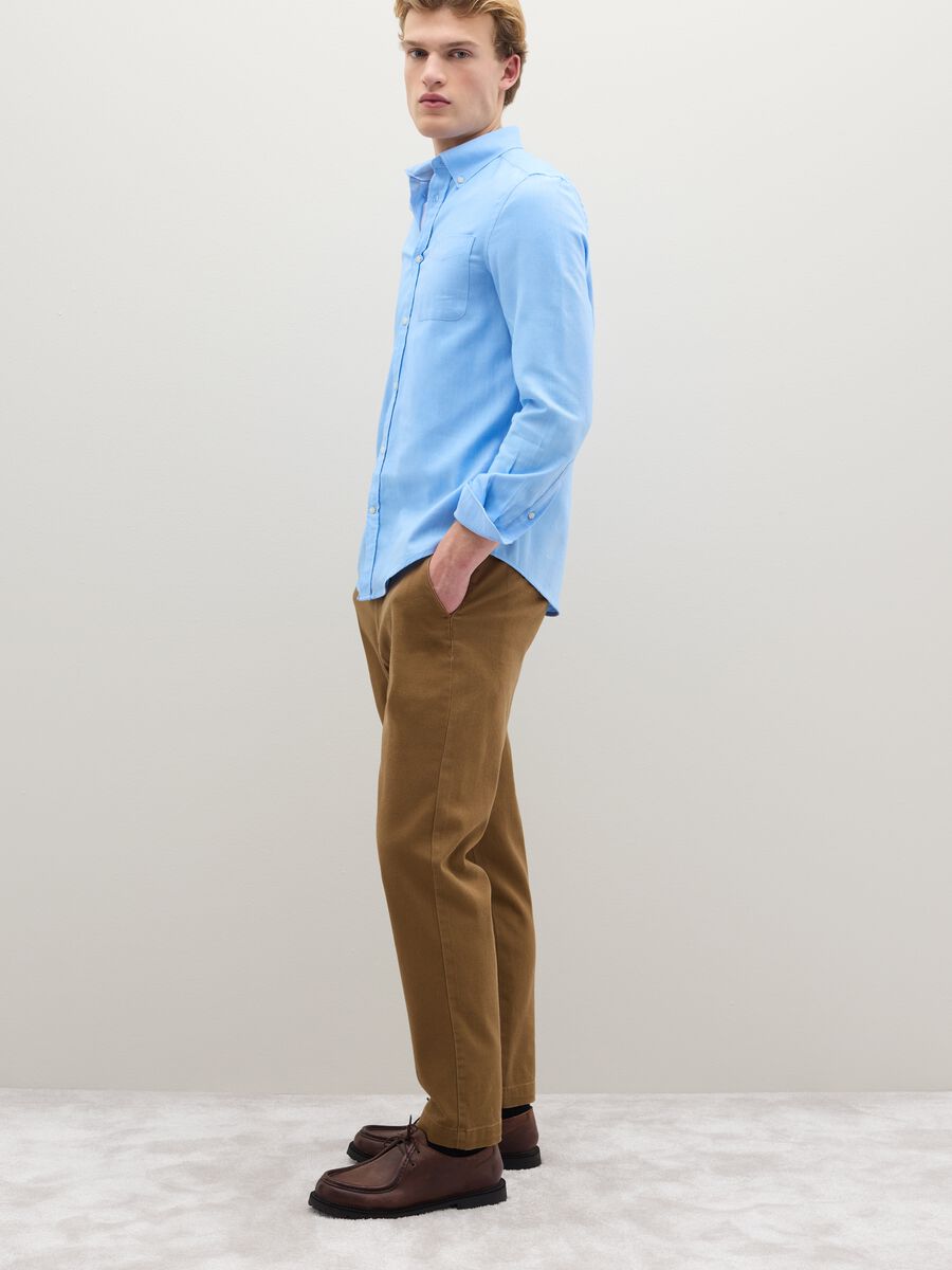 Long-sleeved blue flannel shirt in pure cotton regular fit_2