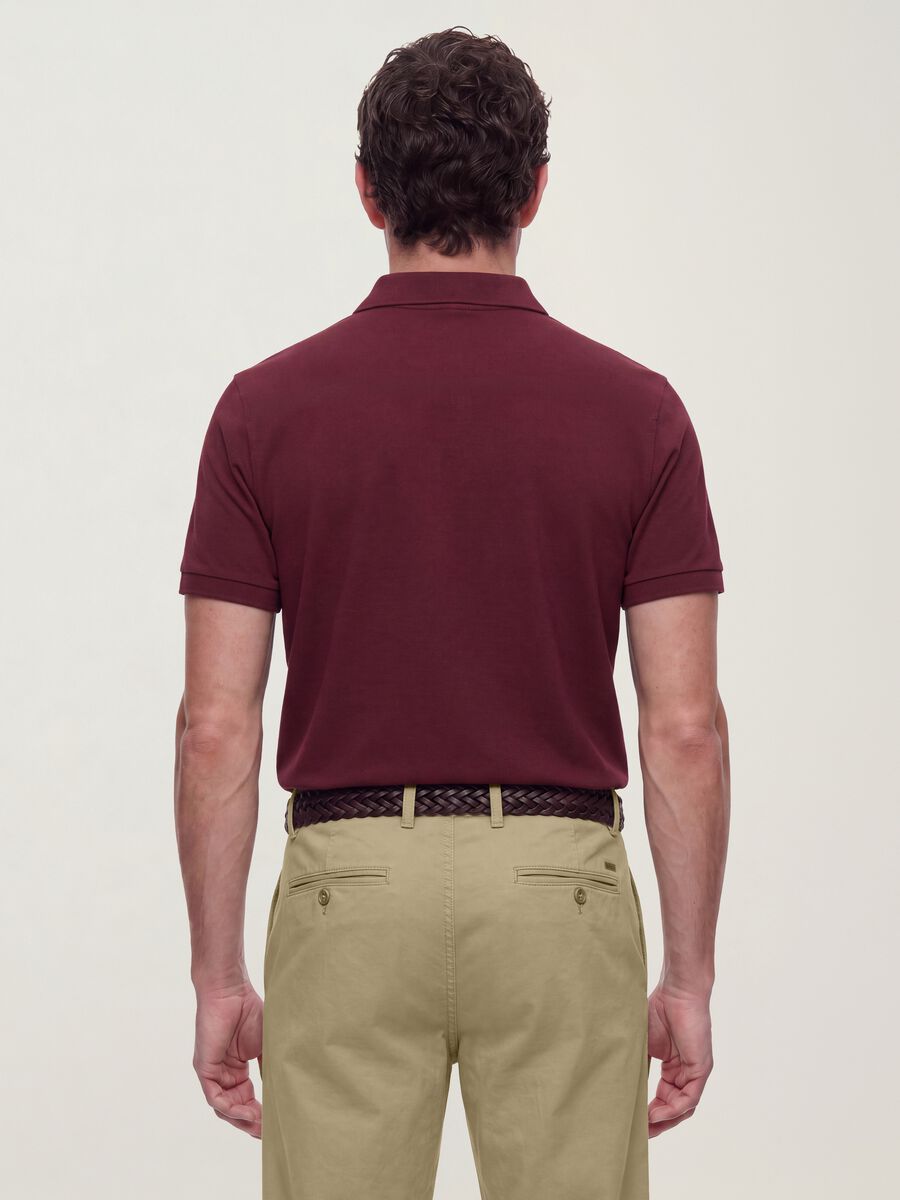 Red pure cotton piqu&eacute; polo shirt with classic collar, regular fit_3