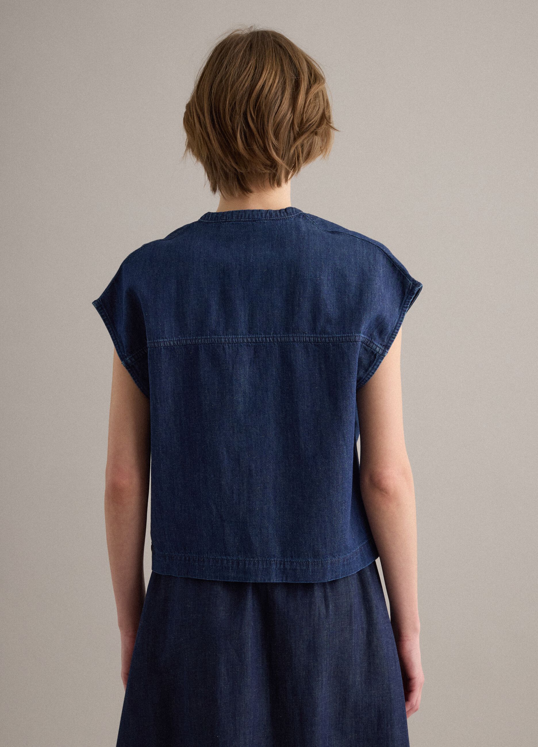 Blaue Denim-Hemdbluse aus Baumwoll-, Leinen- und Viskosemix, Oversize-Fit