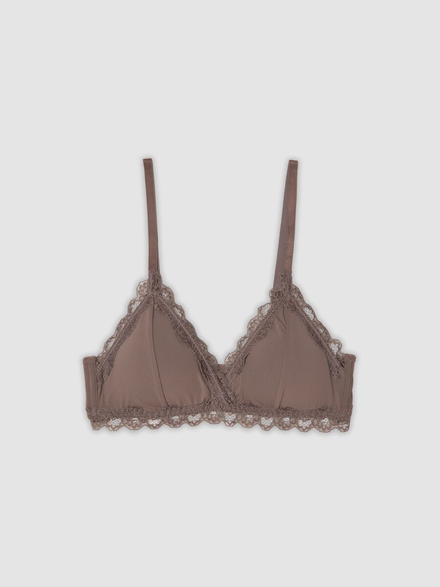 Grey microfibre triangle bra with stretch and lace trim_0