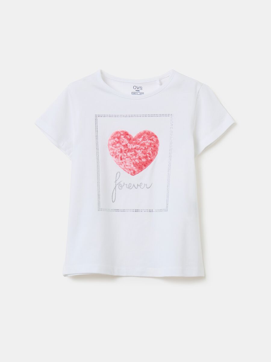 Stretch cotton T-shirt with diamantés and sequins_0