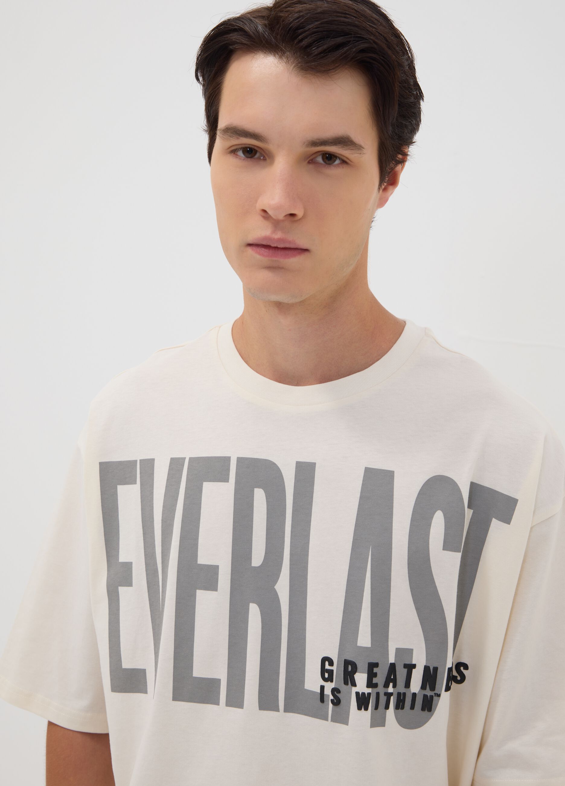 White oversized pure cotton T-shirt with front logo
