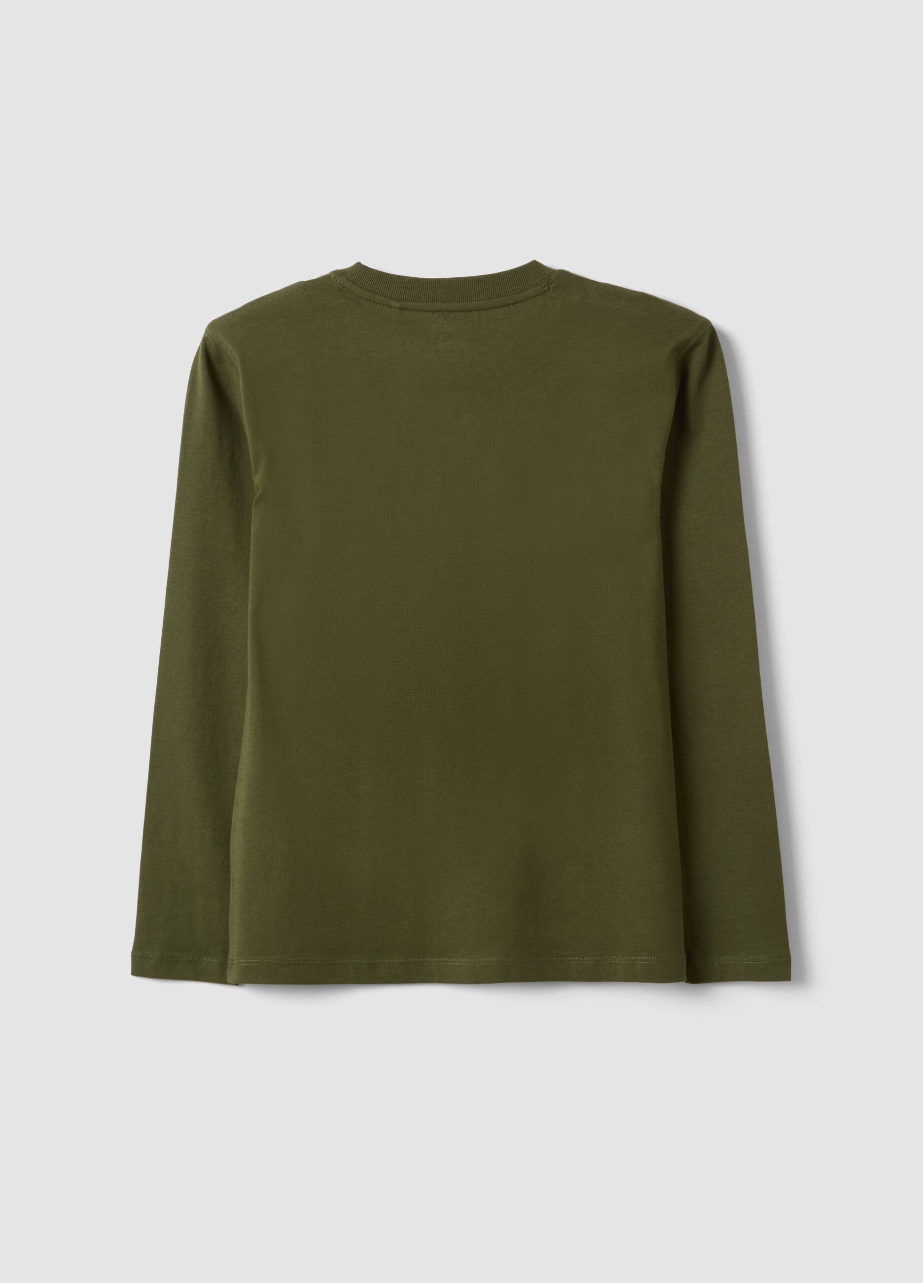 T-shirt verde in puro cotone organico con scritta per ragazzo
