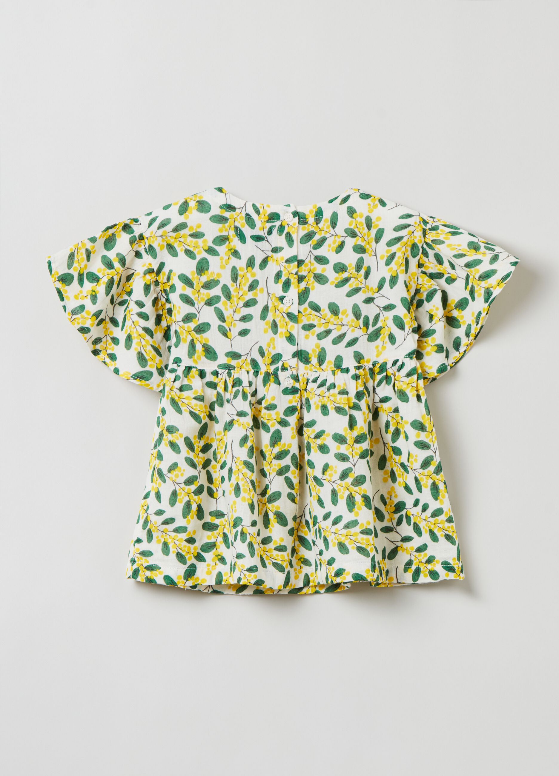 Cotton blouse with mimosa print_1