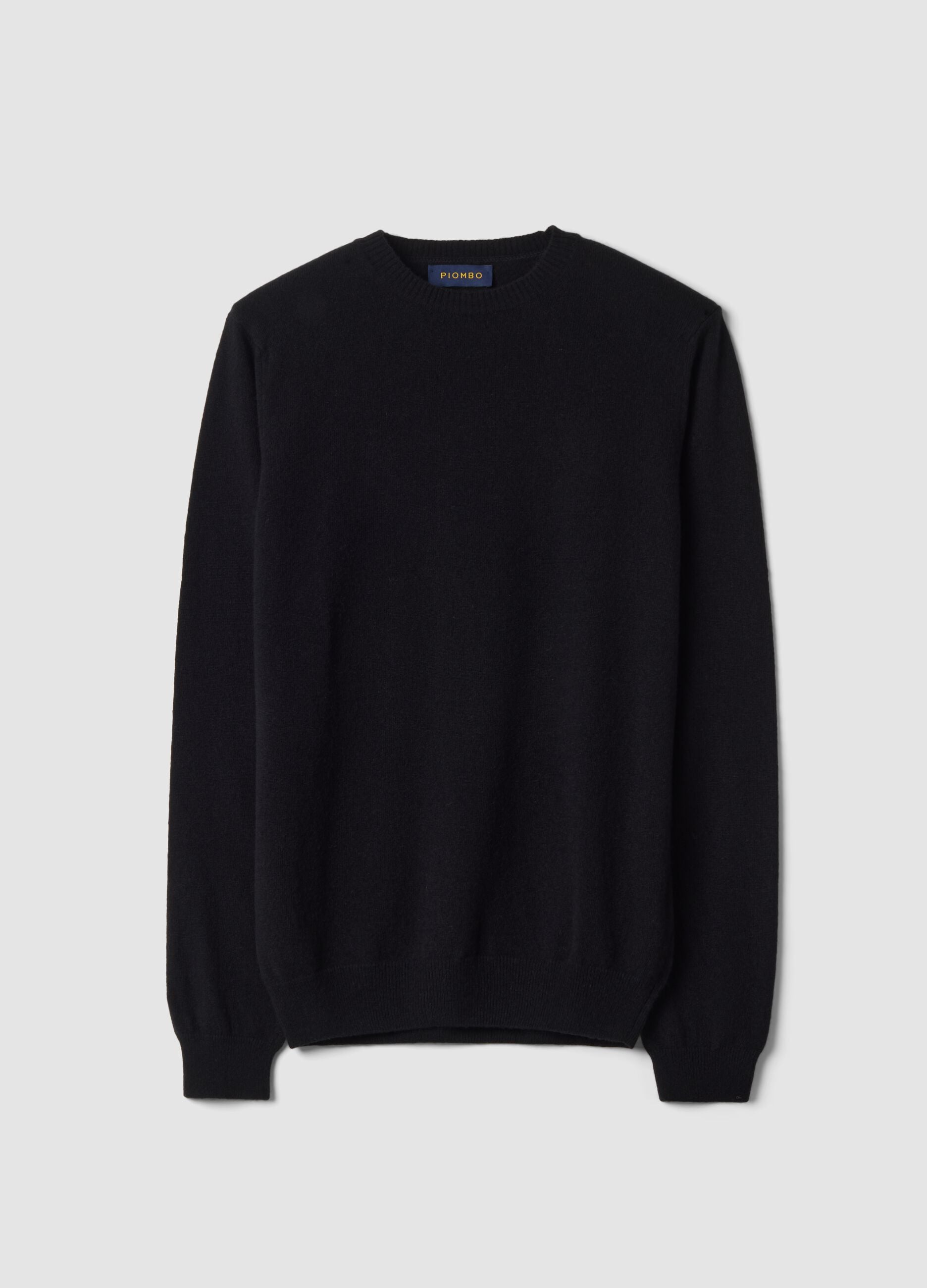 Black pure wool regular-fit crew-neck jumper