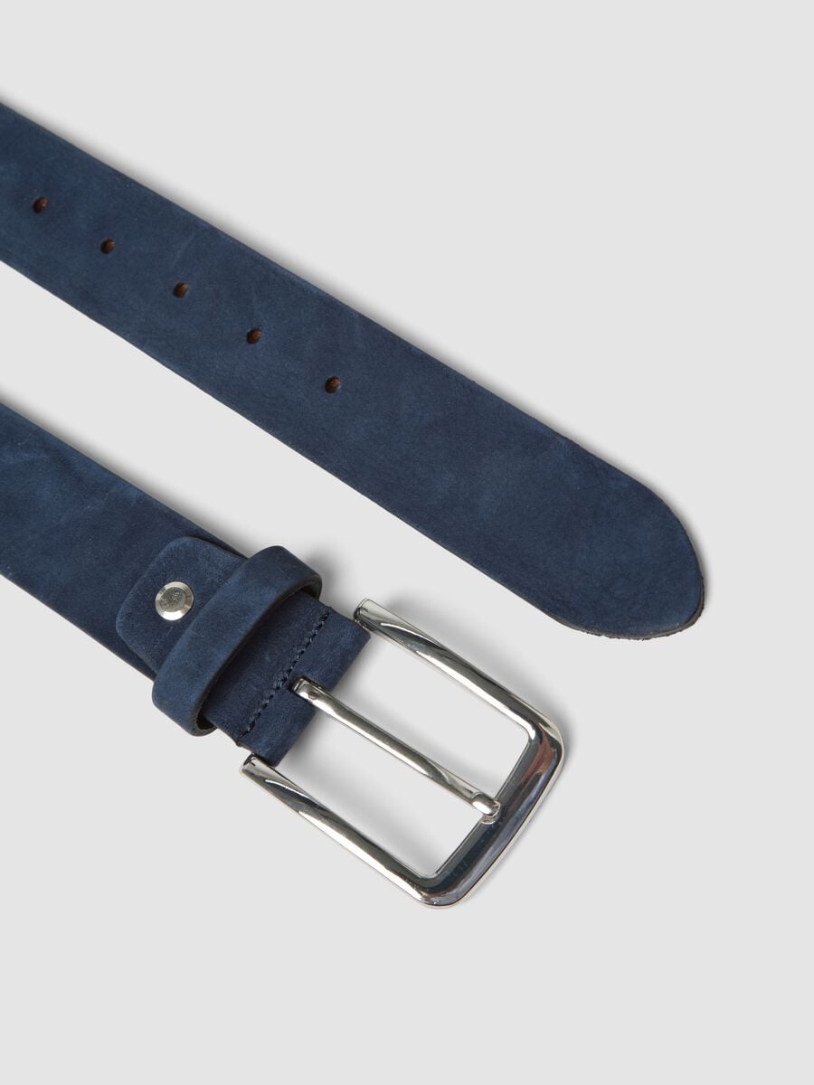 Blue genuine leather belt with metal buckle_1