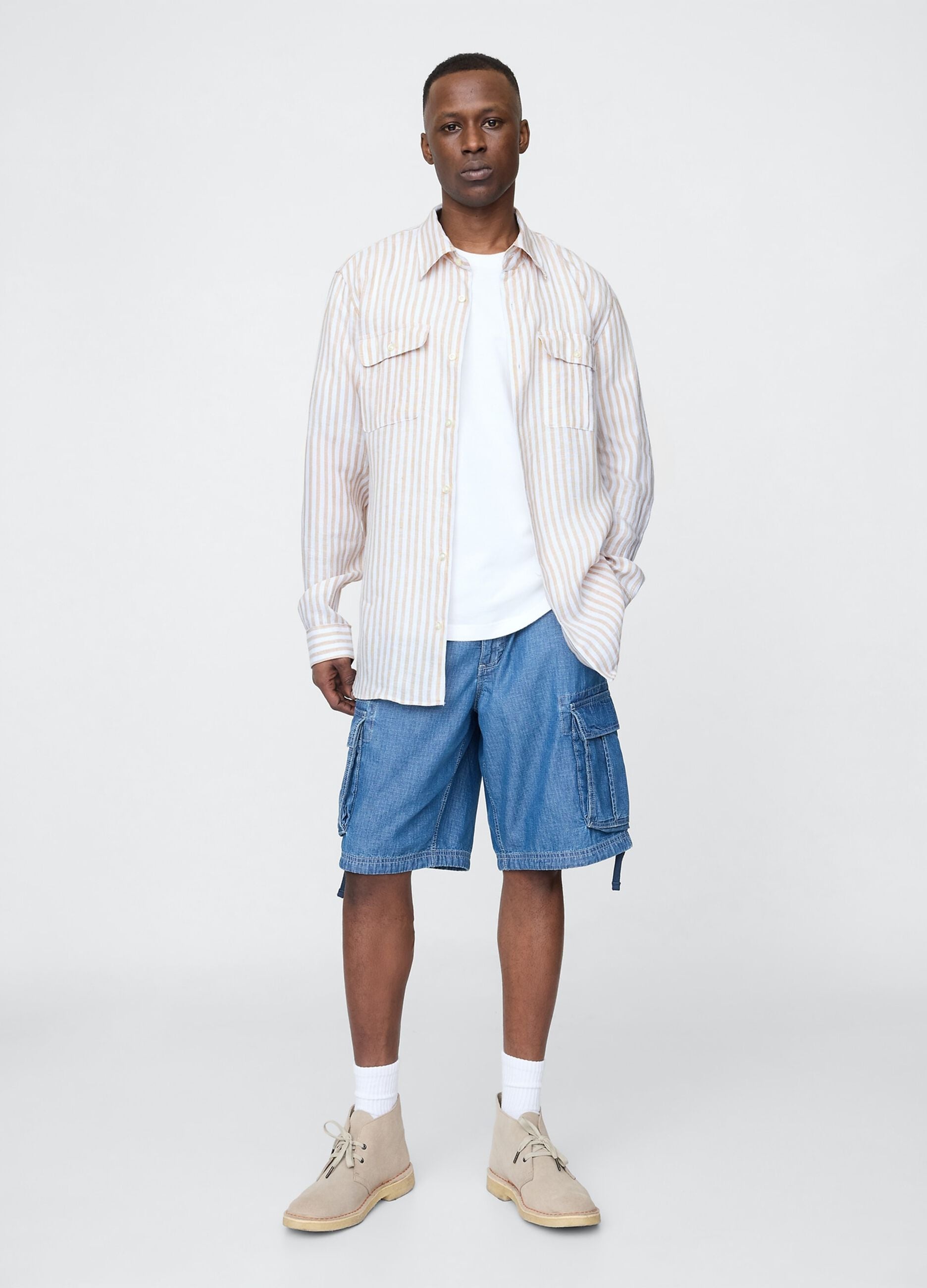 Multicoloured pure linen striped shirt