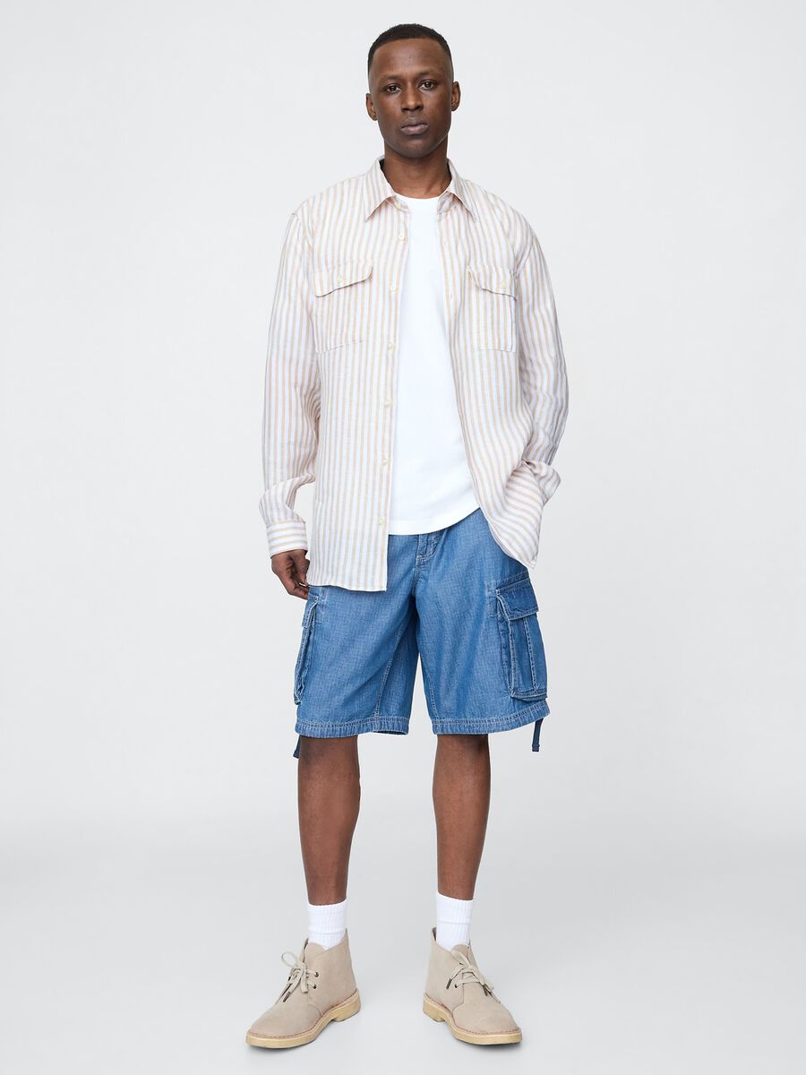 Multicoloured pure linen striped shirt_1