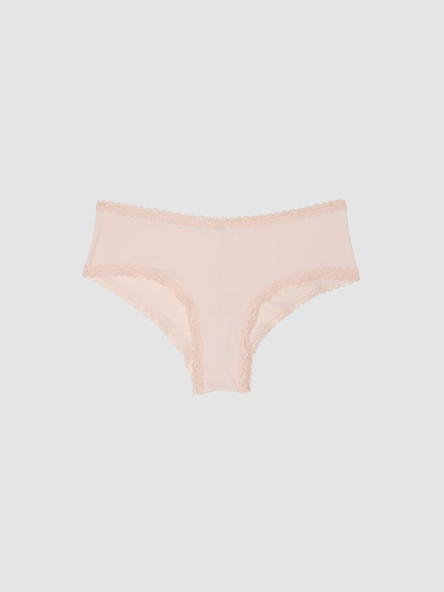 Pink stretch-fabric briefs with lace details, regular fit_4