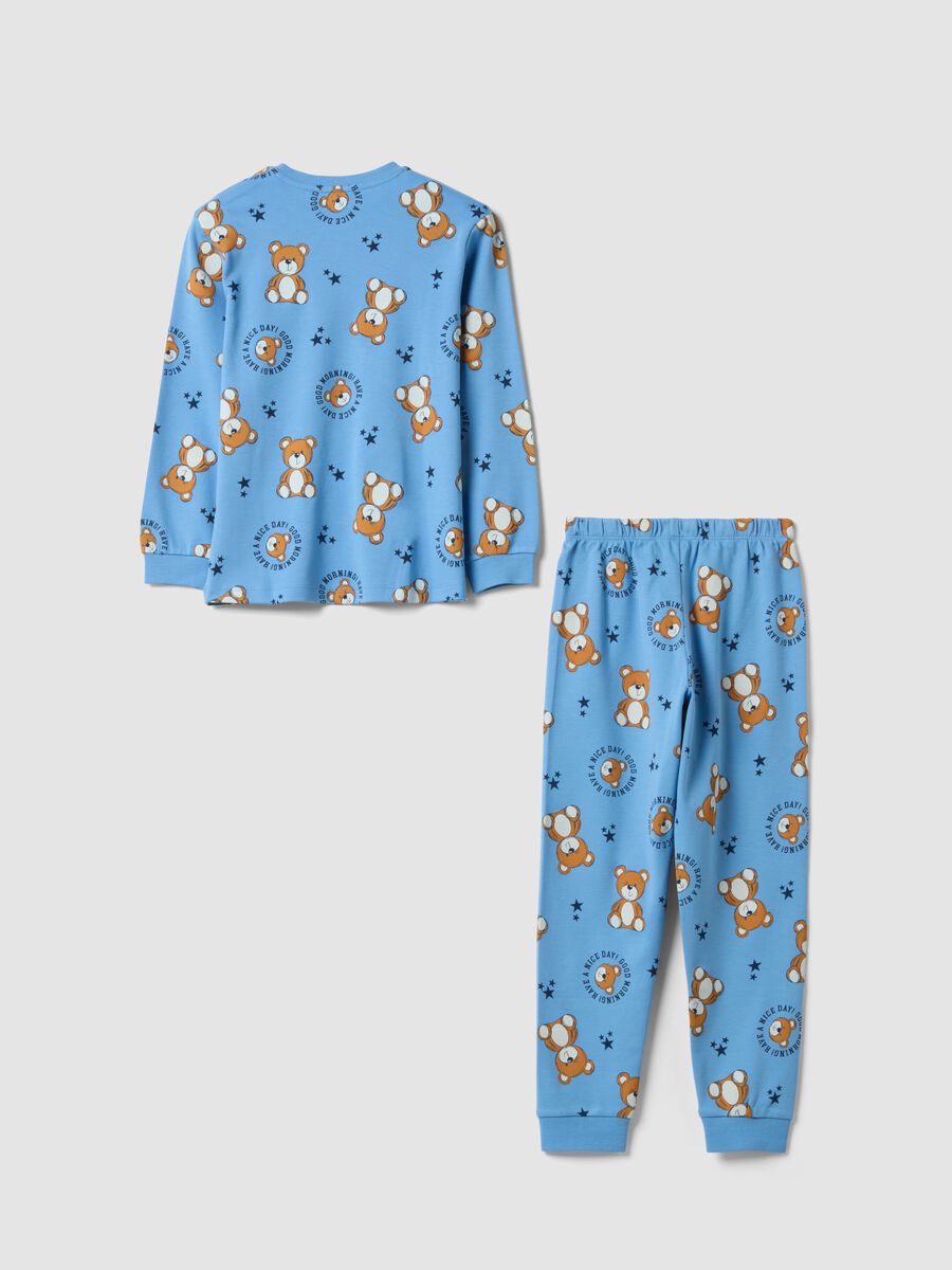 Light blue pure organic cotton pyjamas with teddy bear print_1
