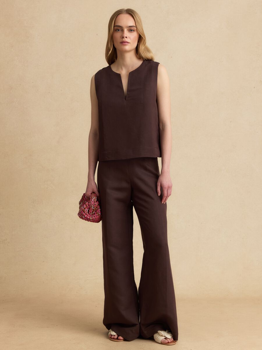 Brown oversized top in linen and viscose blend_2