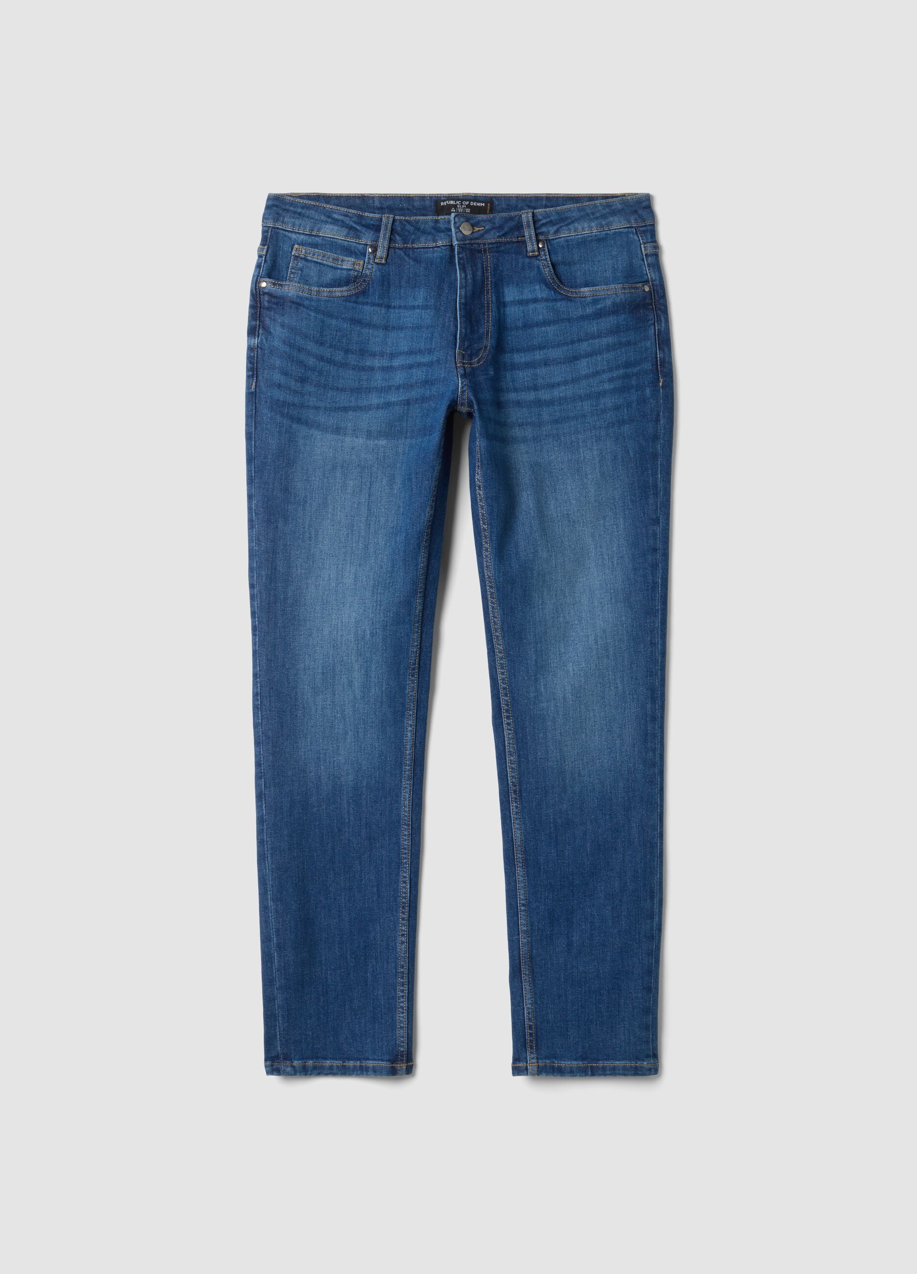 Jeans blu in cotone elasticizzato slim fit