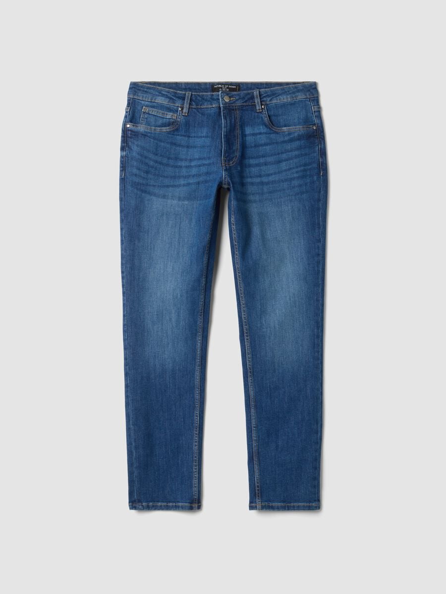 Jeans blu in cotone elasticizzato slim fit_0