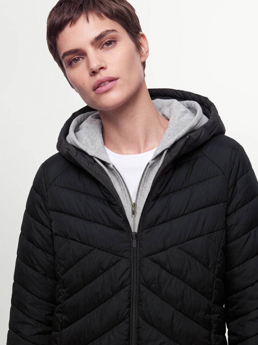 Black Ultralight Quilted Jacket with Hood and Zip_0
