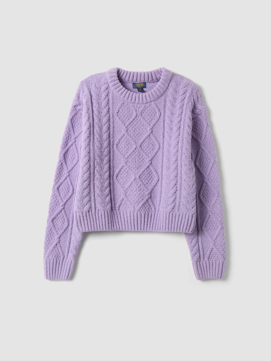 Purple and pink cable-knit crew neck jumper_0